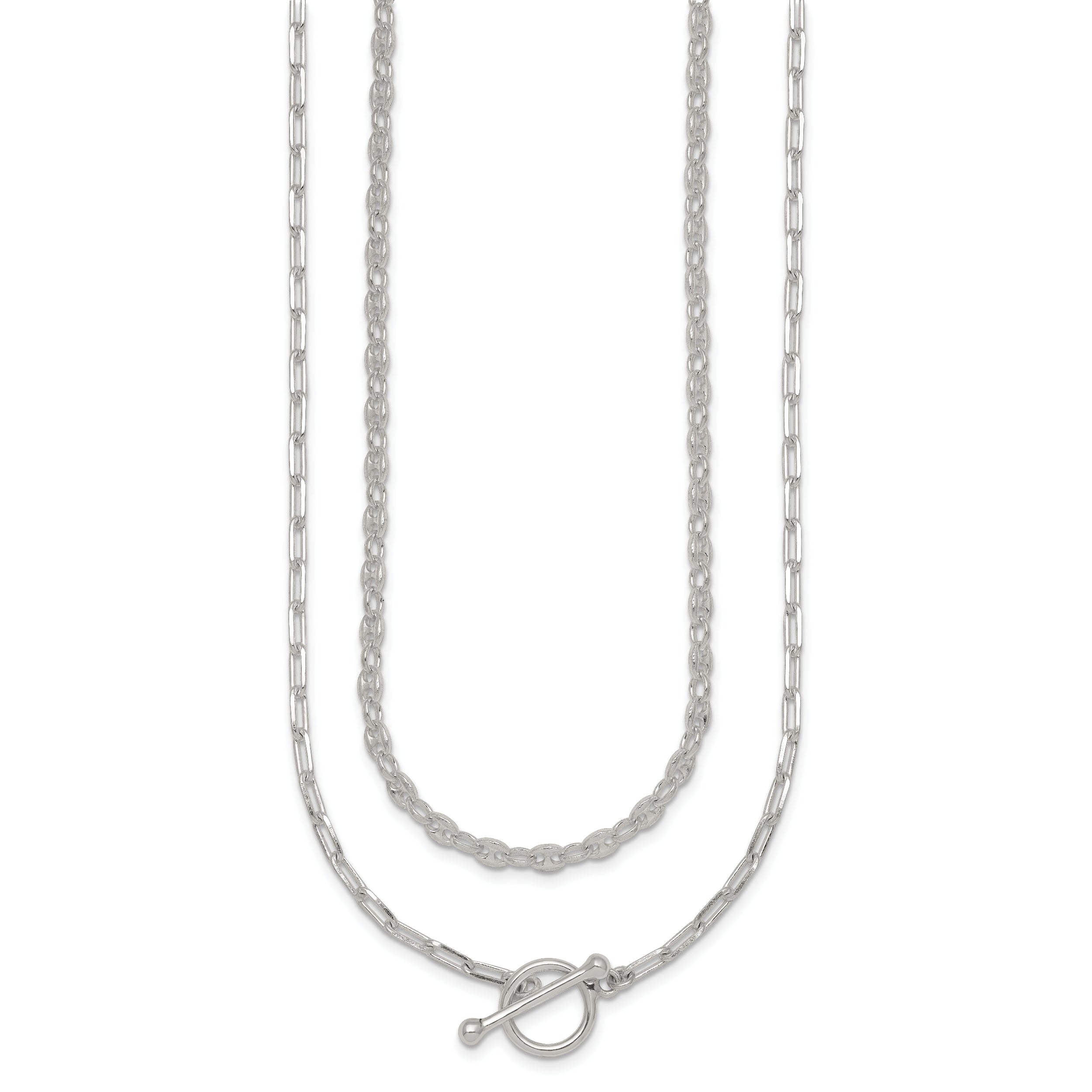 Sterling Silver Polished Fancy Double Strand 16 inch with 2 inch Extension Chain Necklace