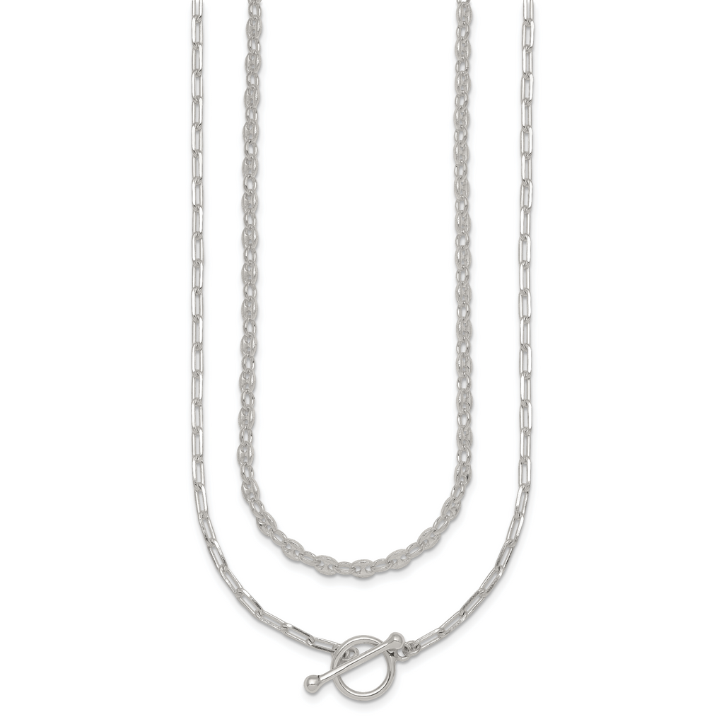 Sterling Silver Polished Fancy Double Strand 16 inch with 2 inch Extension Chain Necklace
