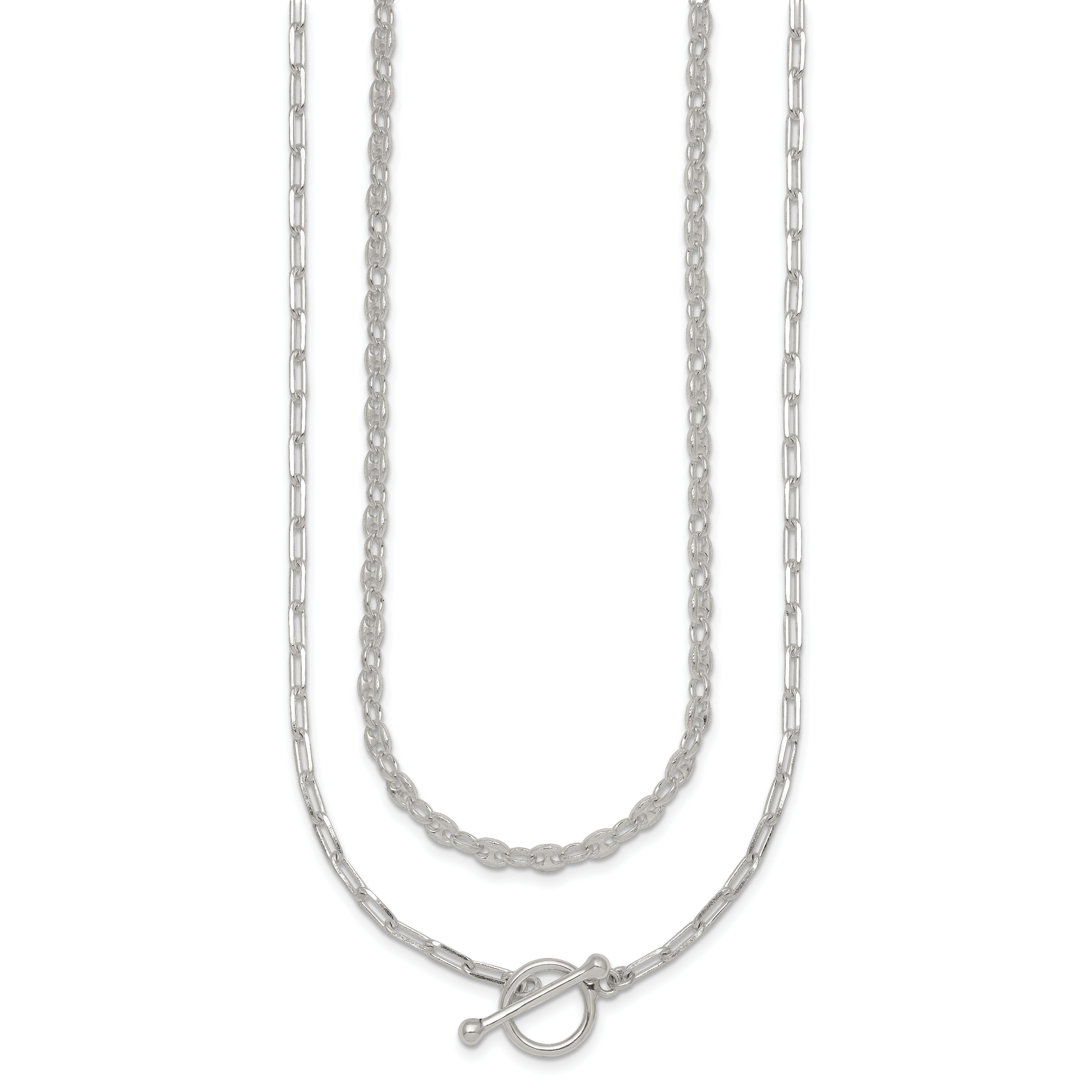 Sterling Silver Polished Fancy Double Strand 16 inch with 2 inch Extension Chain Necklace