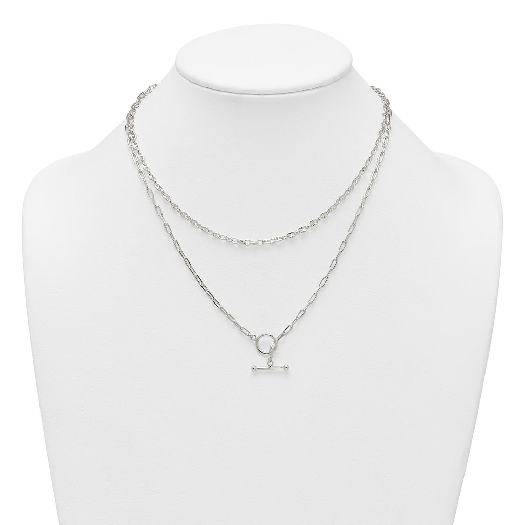 Sterling Silver Polished Fancy Double Strand 16 inch with 2 inch Extension Chain Necklace