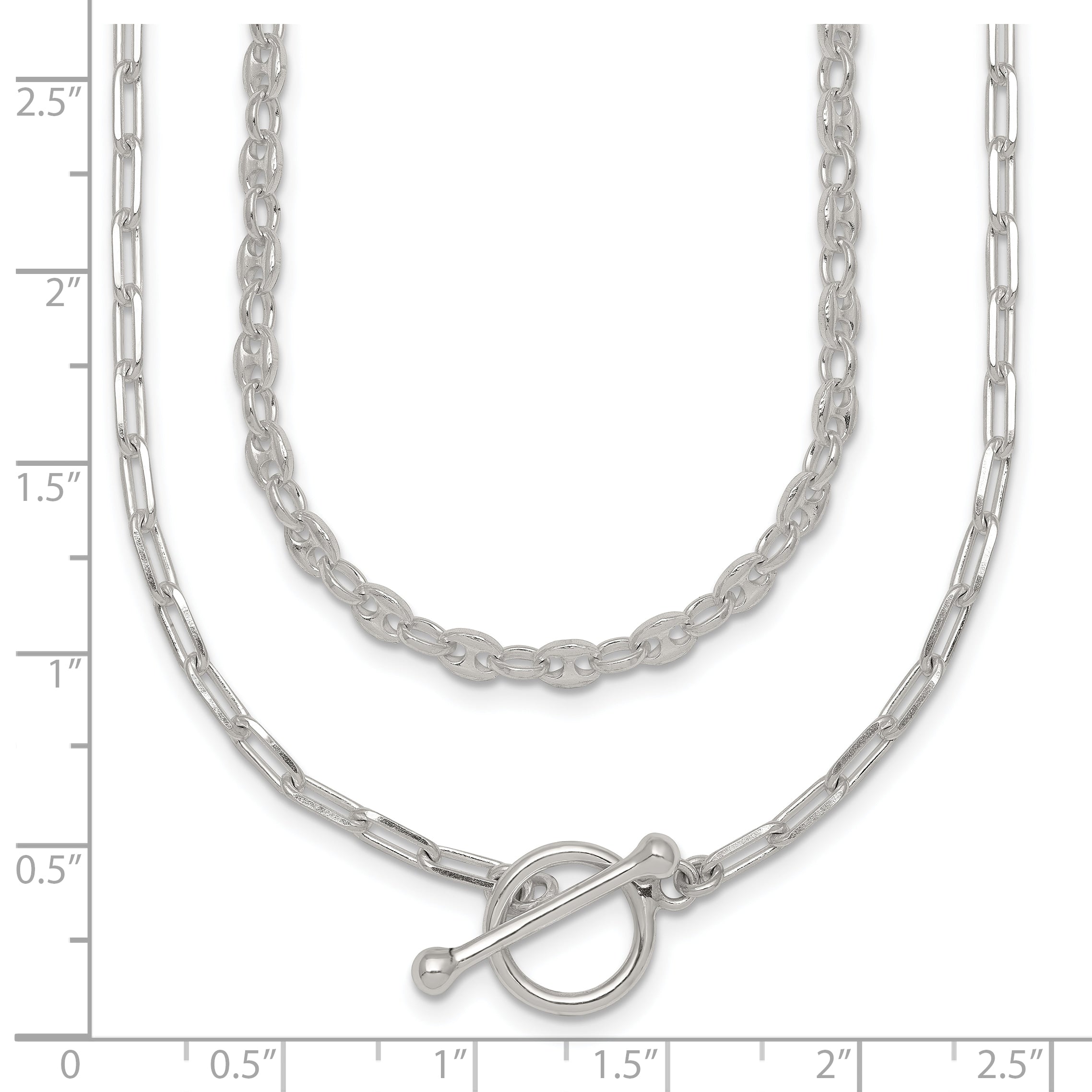 Sterling Silver Polished Fancy Double Strand 16 inch with 2 inch Extension Chain Necklace