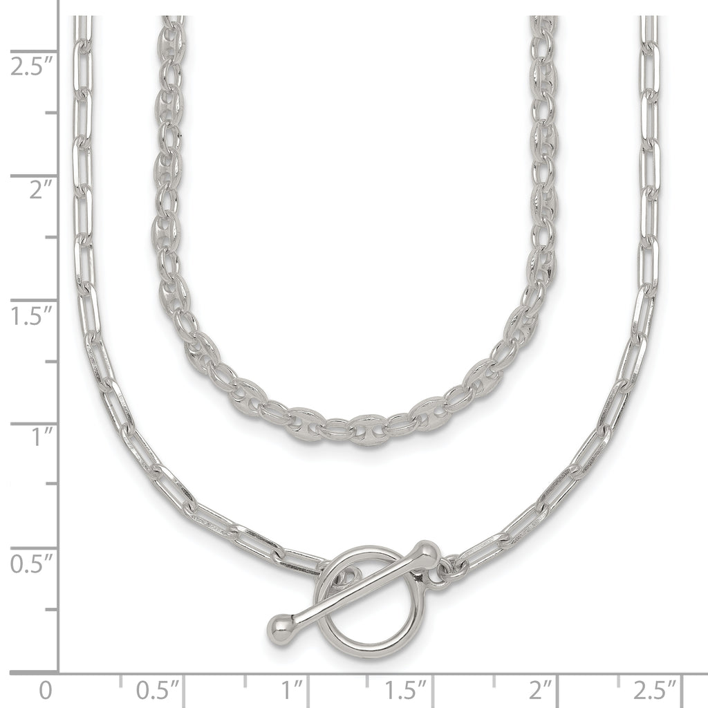 Sterling Silver Polished Fancy Double Strand 16 inch with 2 inch Extension Chain Necklace