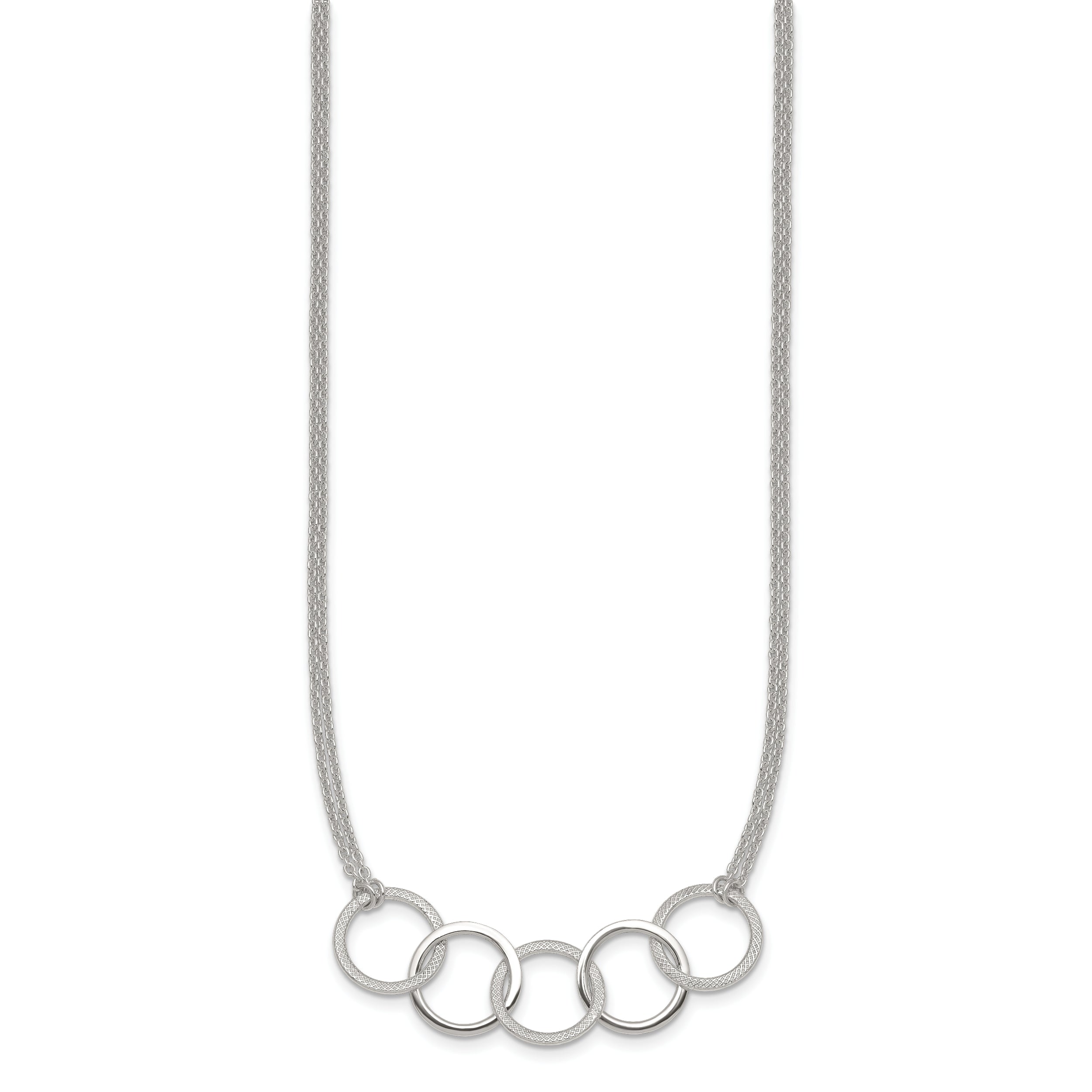 Sterling Silver Polished Textured Double Strand Interlinking Circles 16 inch Necklace