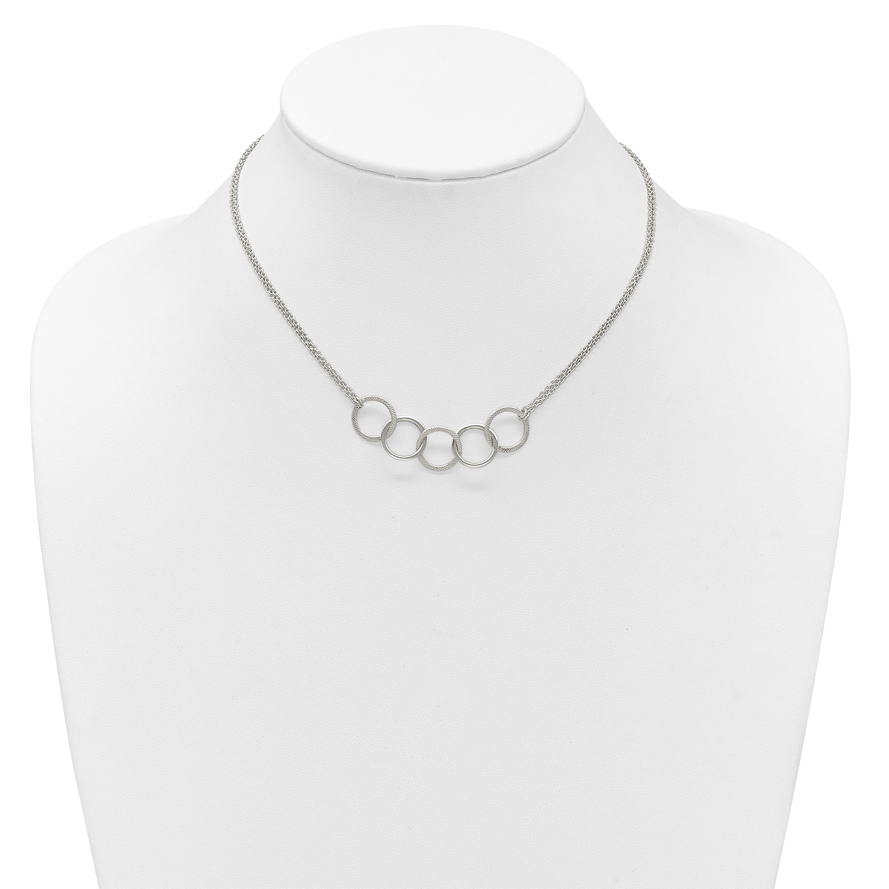 Sterling Silver Polished Textured Double Strand Interlinking Circles 16 inch Necklace
