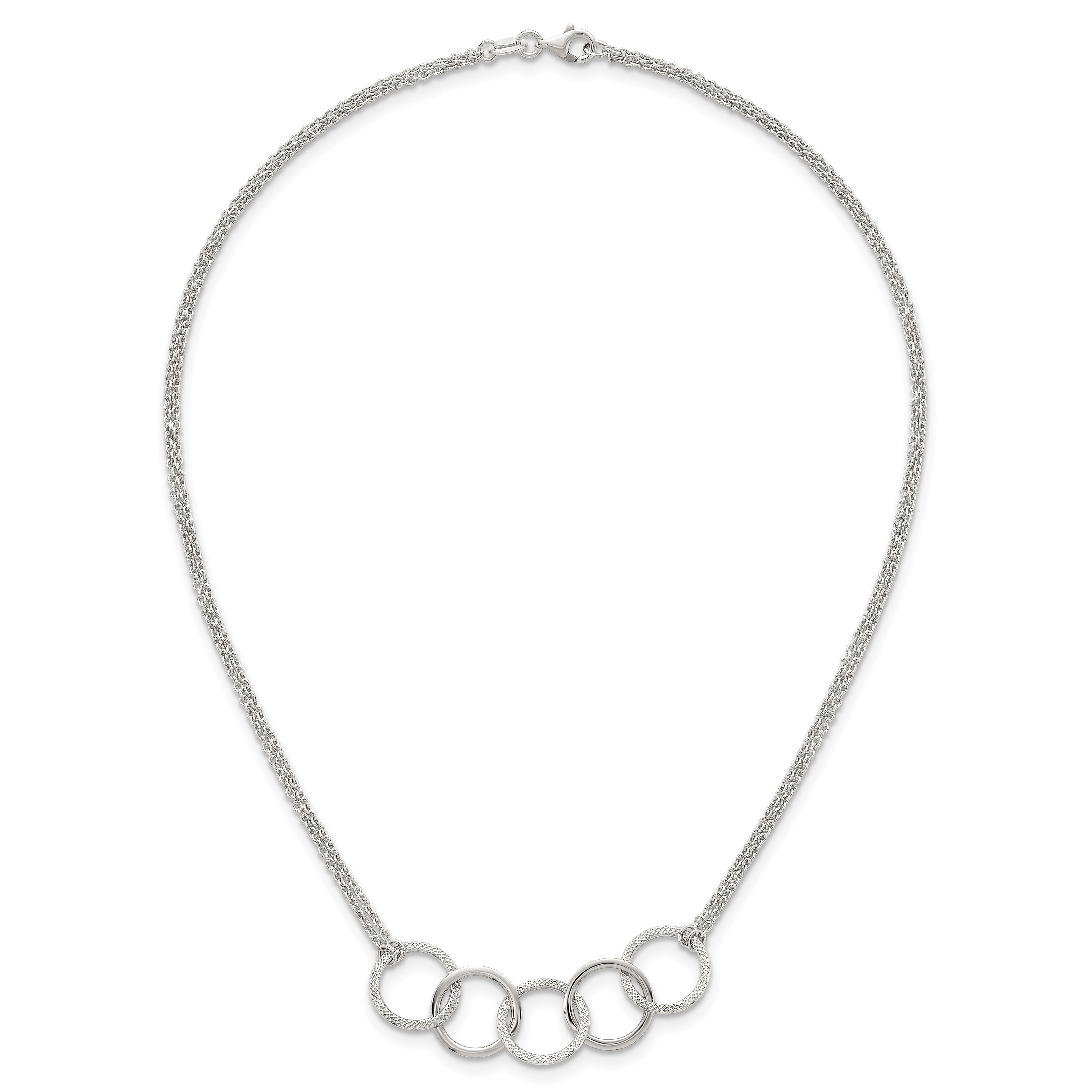 Sterling Silver Polished Textured Double Strand Interlinking Circles 16 inch Necklace