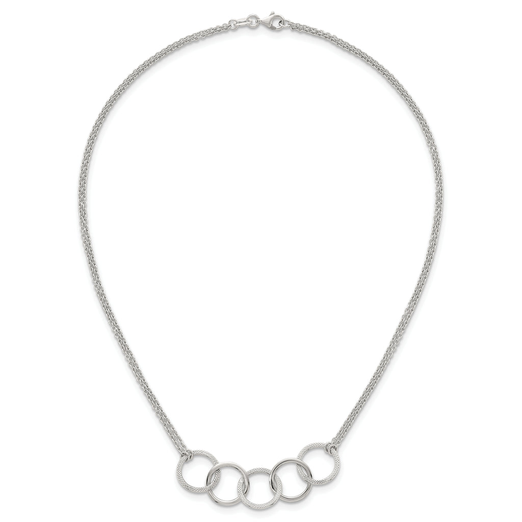 Sterling Silver Polished Textured Double Strand Interlinking Circles 16 inch Necklace