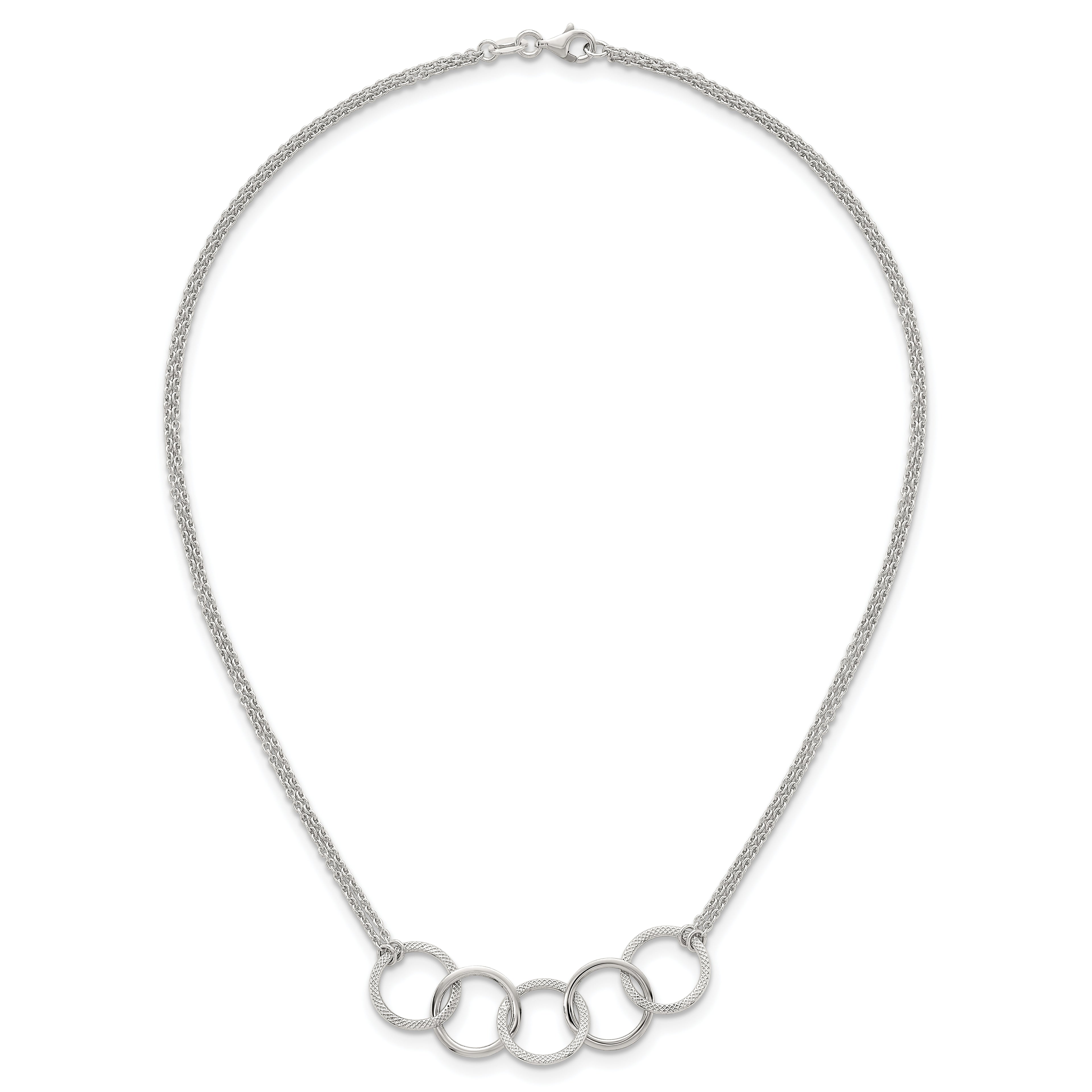 Sterling Silver Polished Textured Double Strand Interlinking Circles 16 inch Necklace