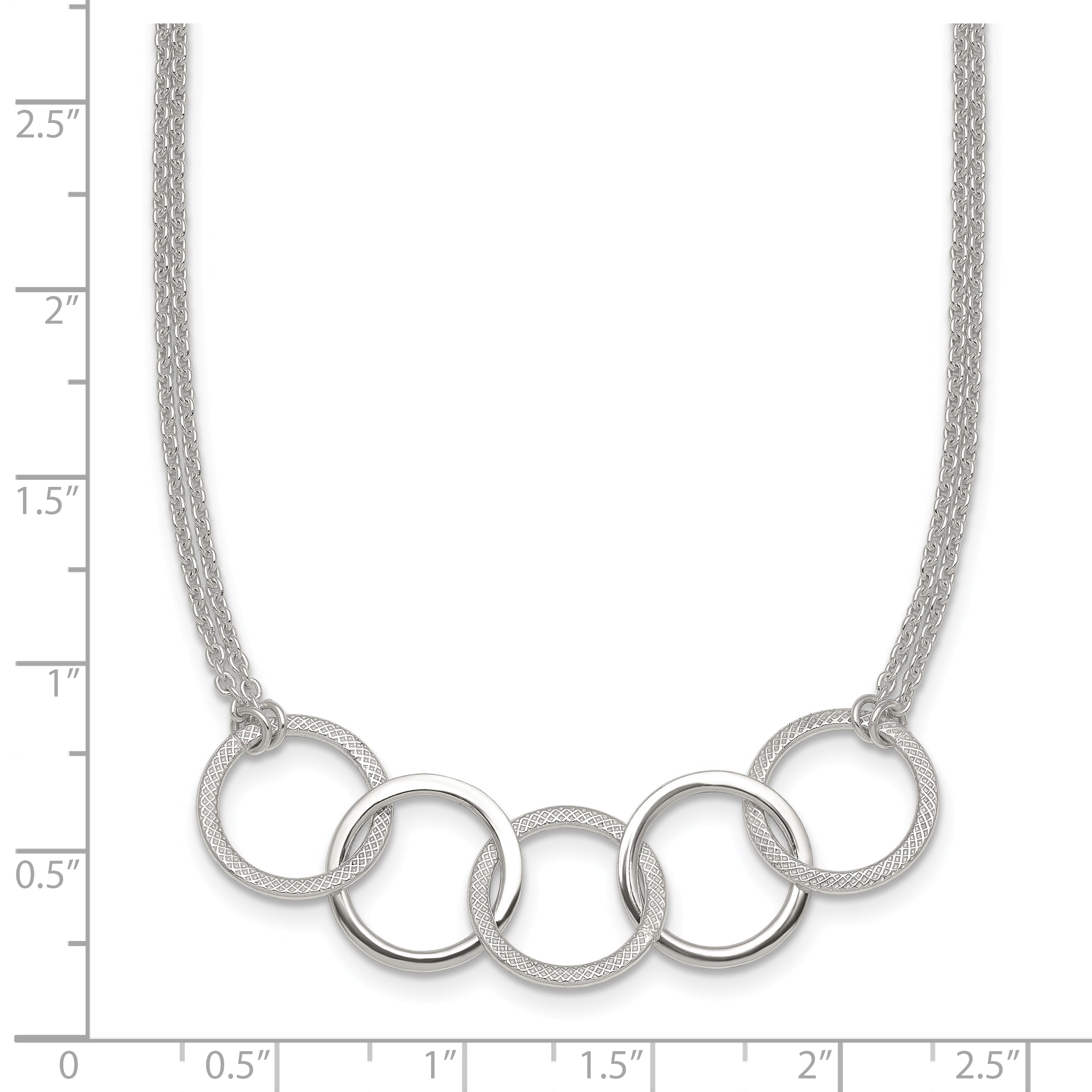 Sterling Silver Polished Textured Double Strand Interlinking Circles 16 inch Necklace