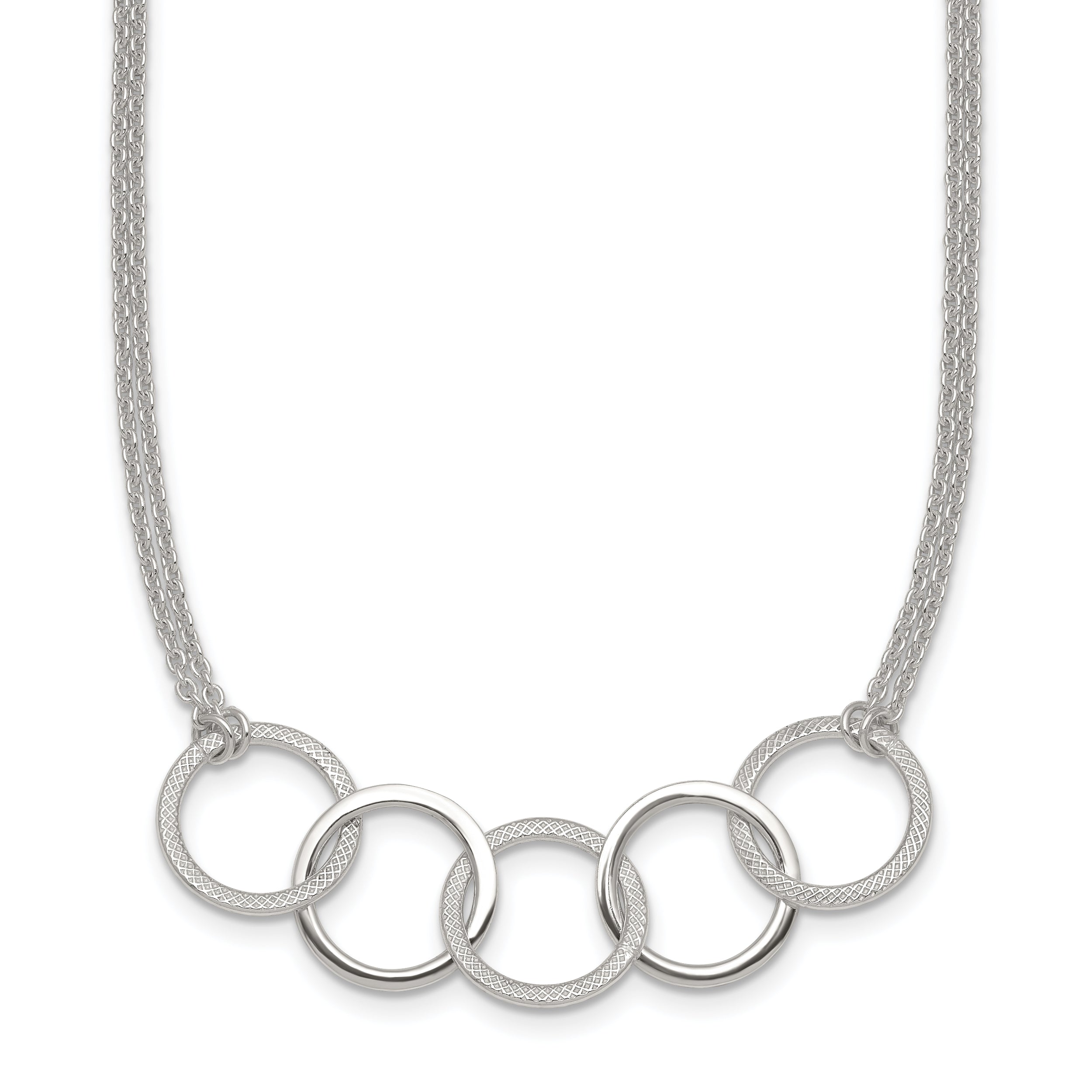 Sterling Silver Polished Textured Double Strand Interlinking Circles 16 inch Necklace