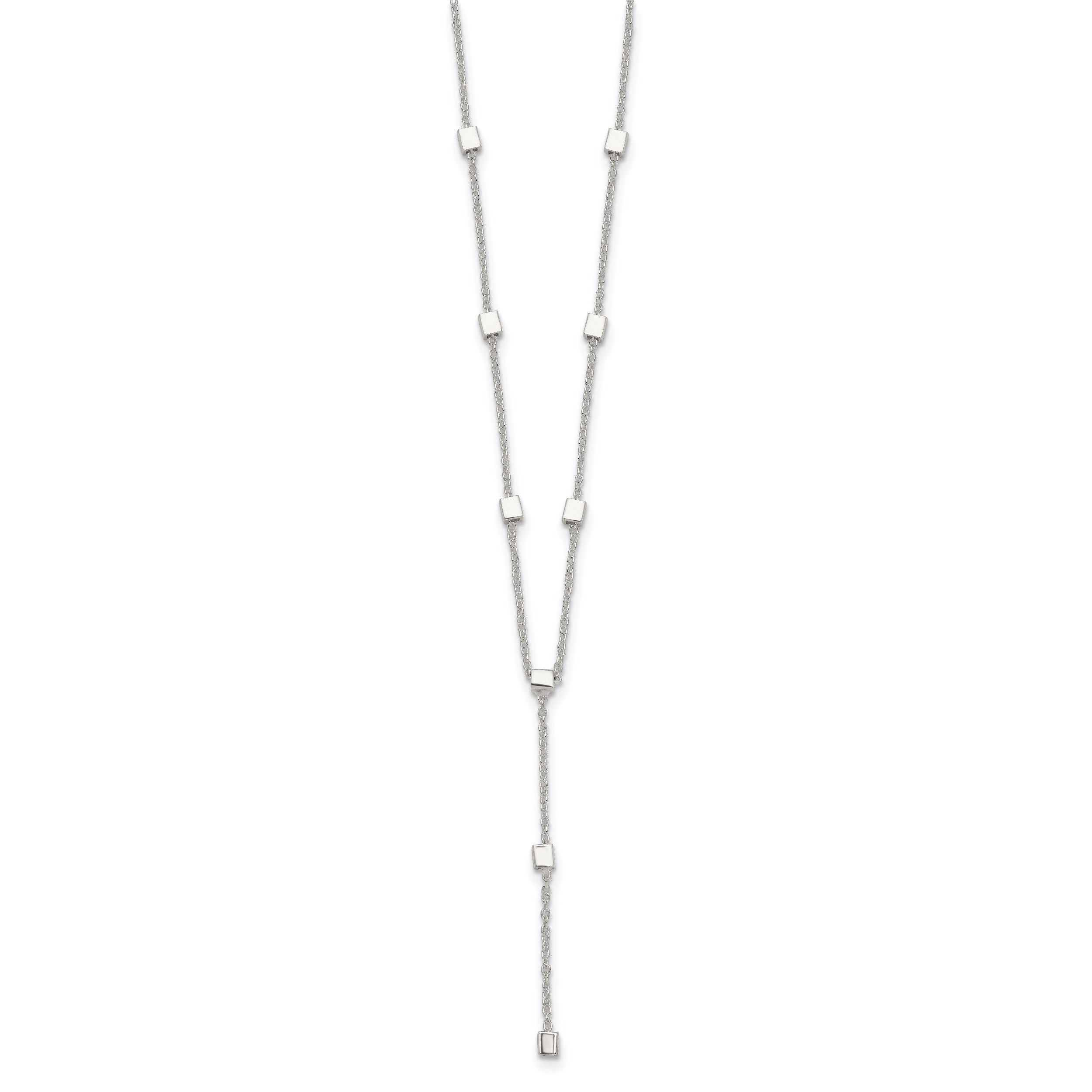Sterling Silver Polished Cube Bead 16 inch Lariat Necklace