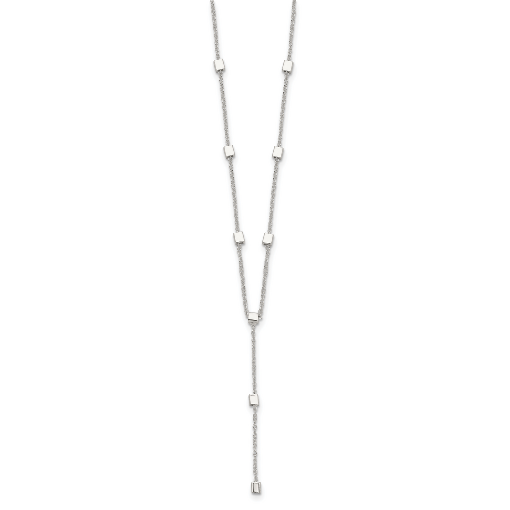 Sterling Silver Polished Cube Bead 16 inch Lariat Necklace