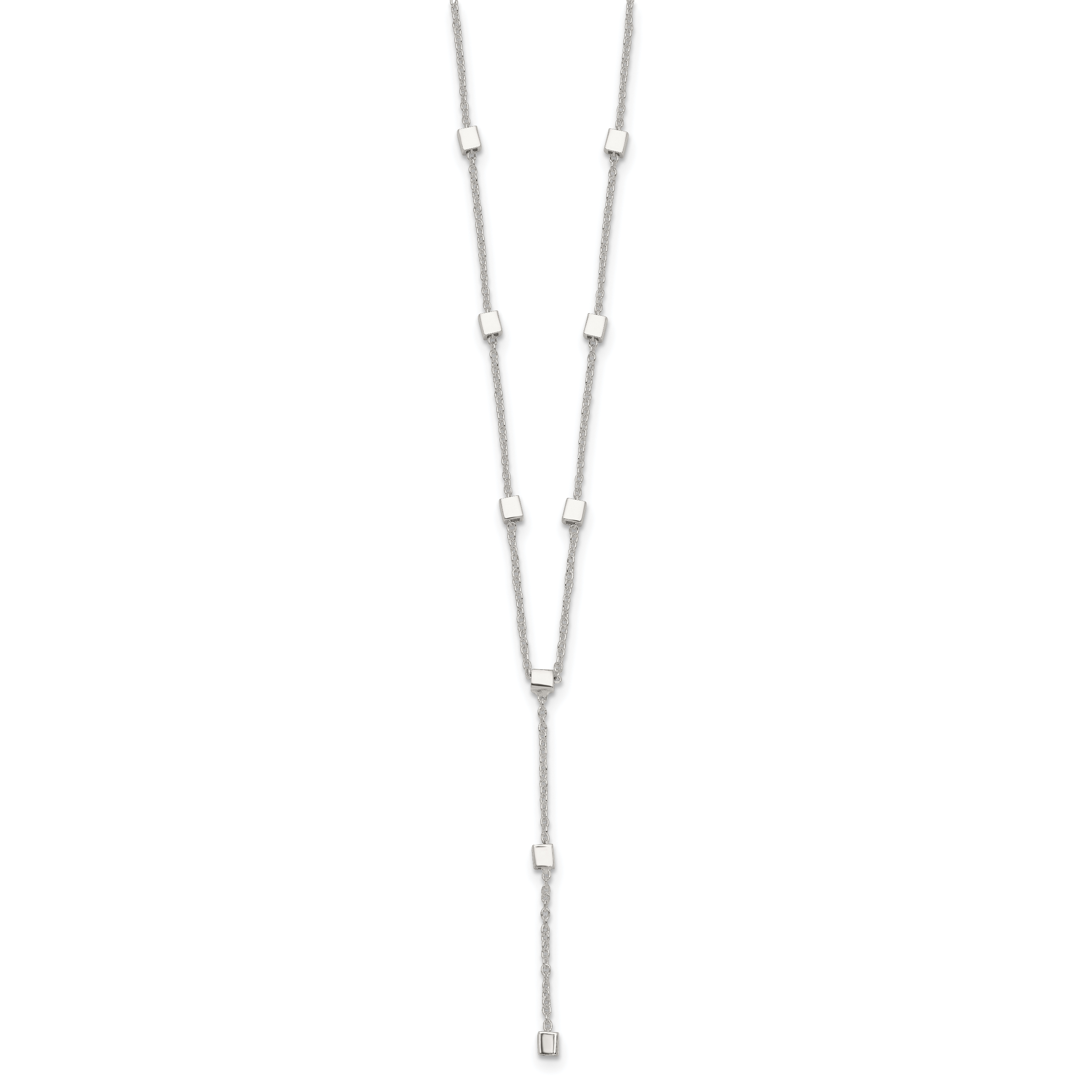 Sterling Silver Polished Cube Bead 16 inch Lariat Necklace