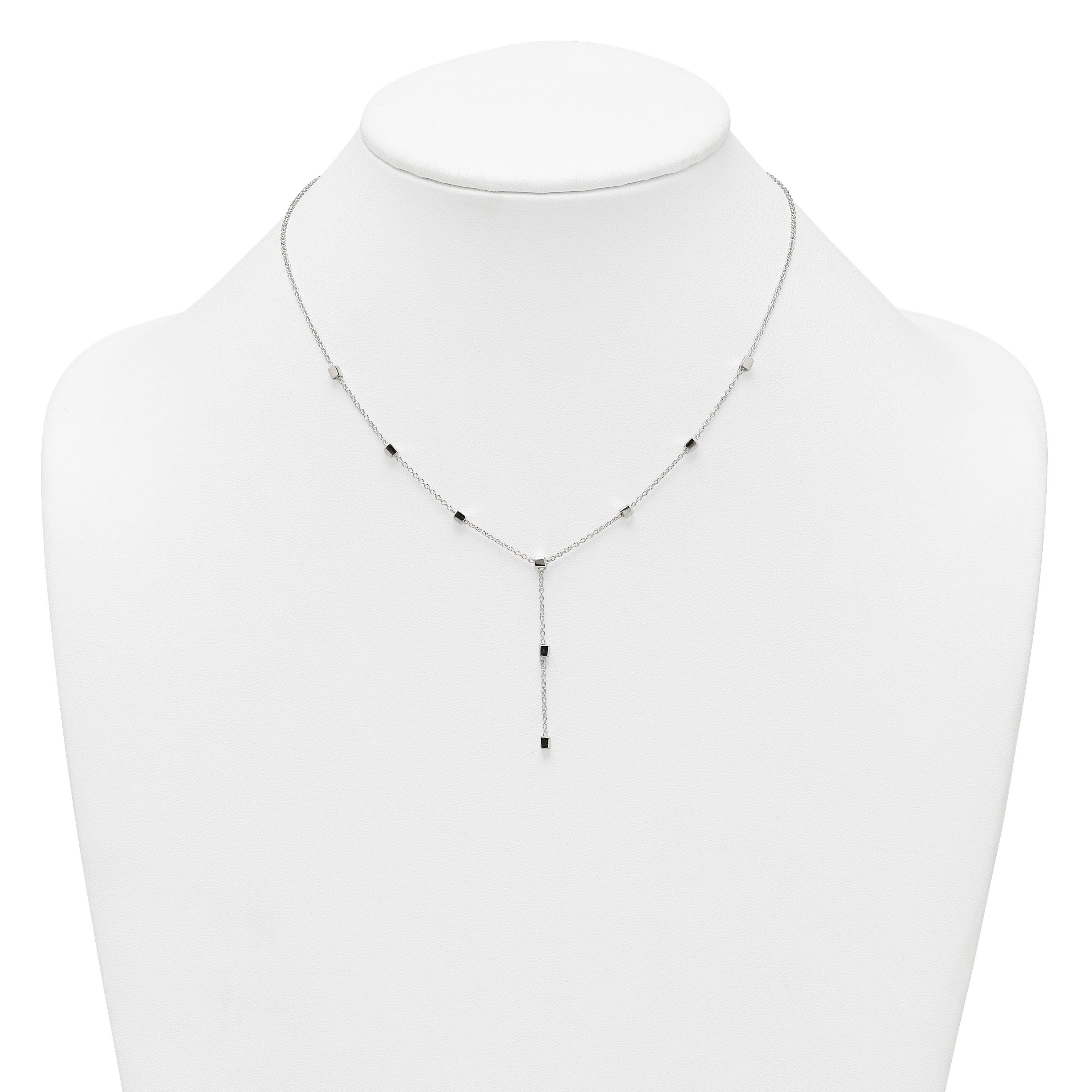 Sterling Silver Polished Cube Bead 16 inch Lariat Necklace