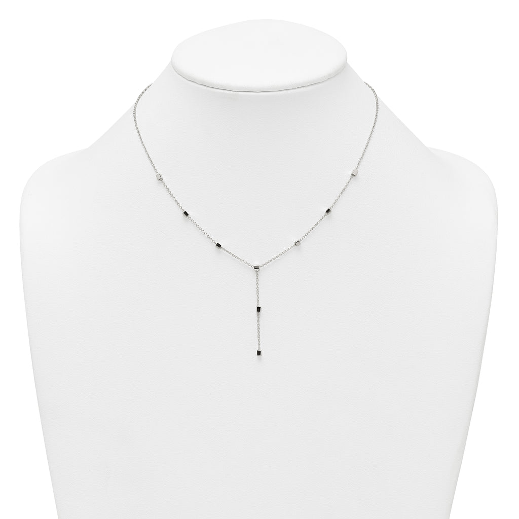 Sterling Silver Polished Cube Bead 16 inch Lariat Necklace