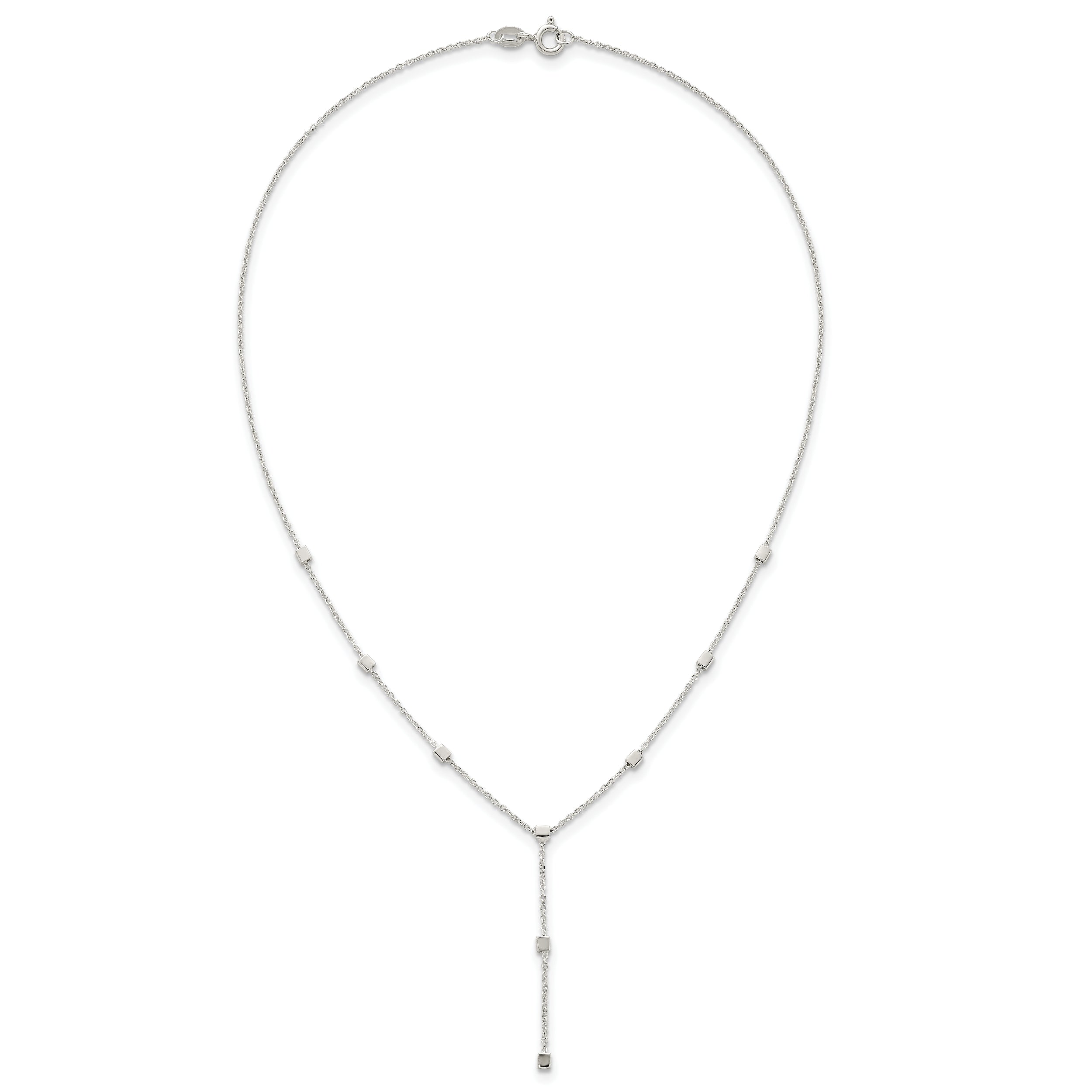 Sterling Silver Polished Cube Bead 16 inch Lariat Necklace