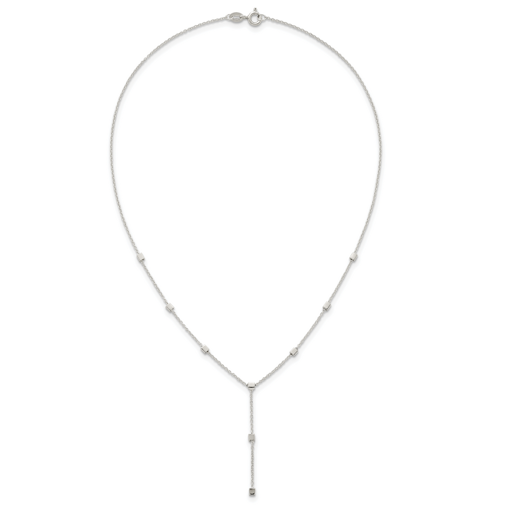 Sterling Silver Polished Cube Bead 16 inch Lariat Necklace