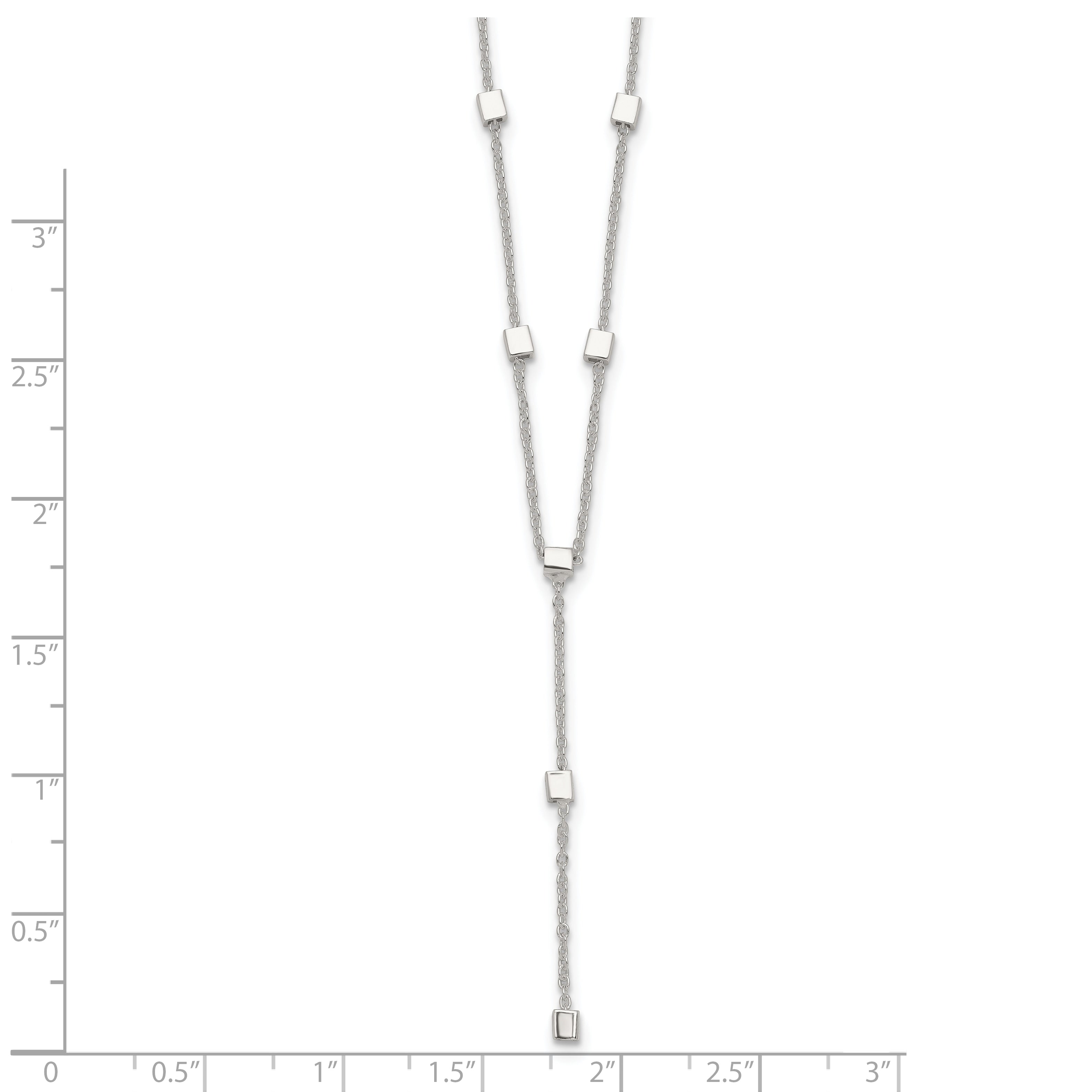 Sterling Silver Polished Cube Bead 16 inch Lariat Necklace