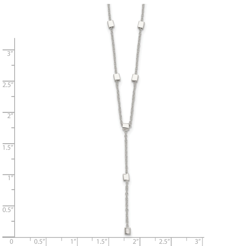 Sterling Silver Polished Cube Bead 16 inch Lariat Necklace