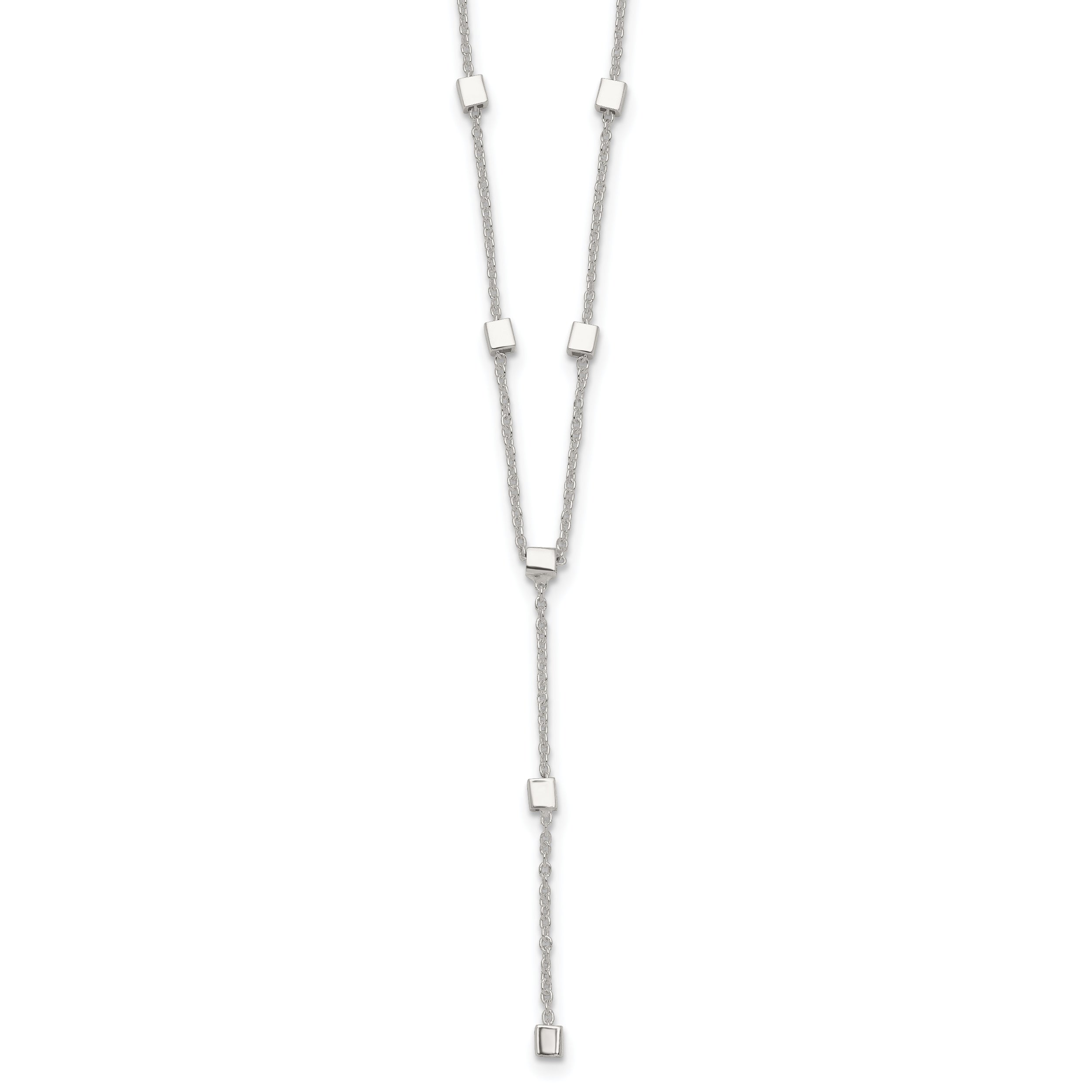 Sterling Silver Polished Cube Bead 16 inch Lariat Necklace