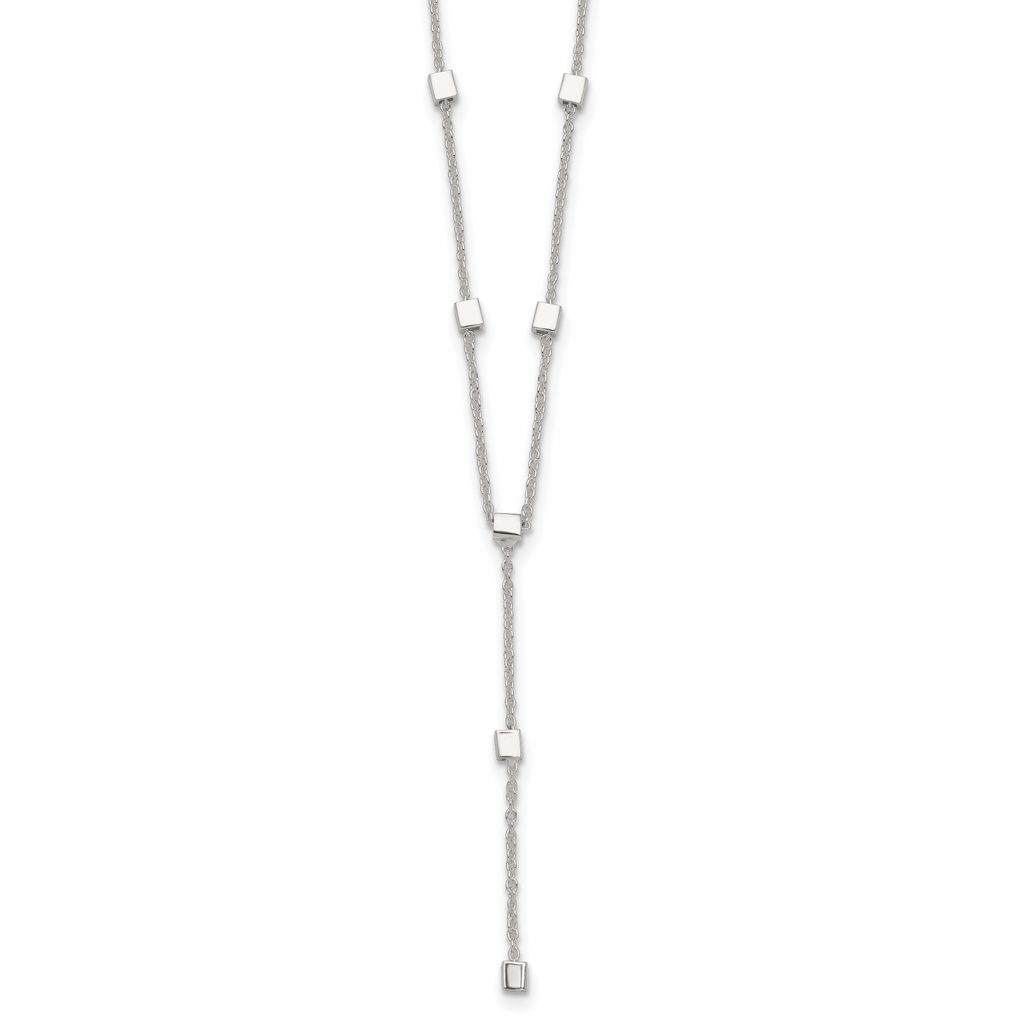 Sterling Silver Polished Cube Bead 16 inch Lariat Necklace