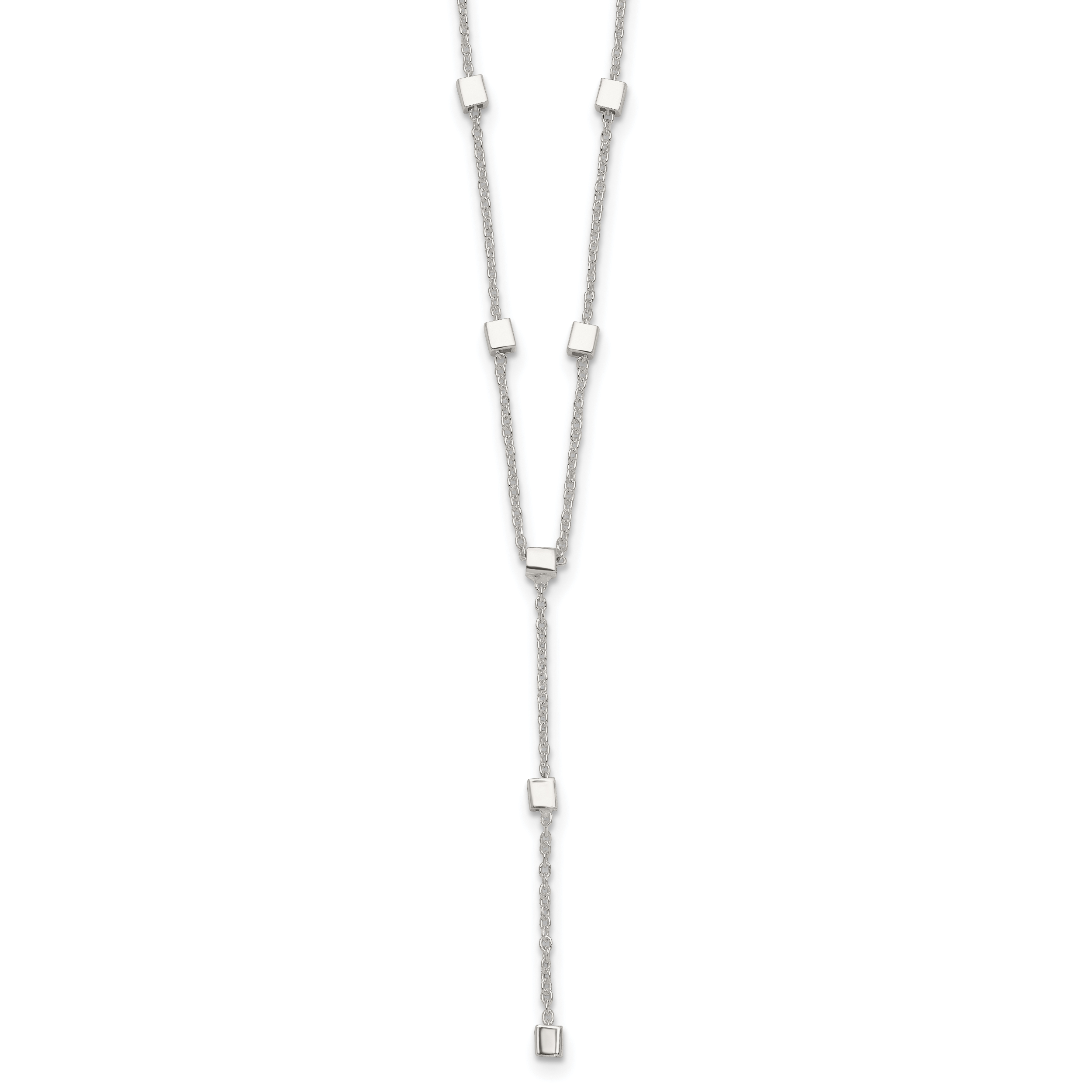 Sterling Silver Polished Cube Bead 16 inch Lariat Necklace