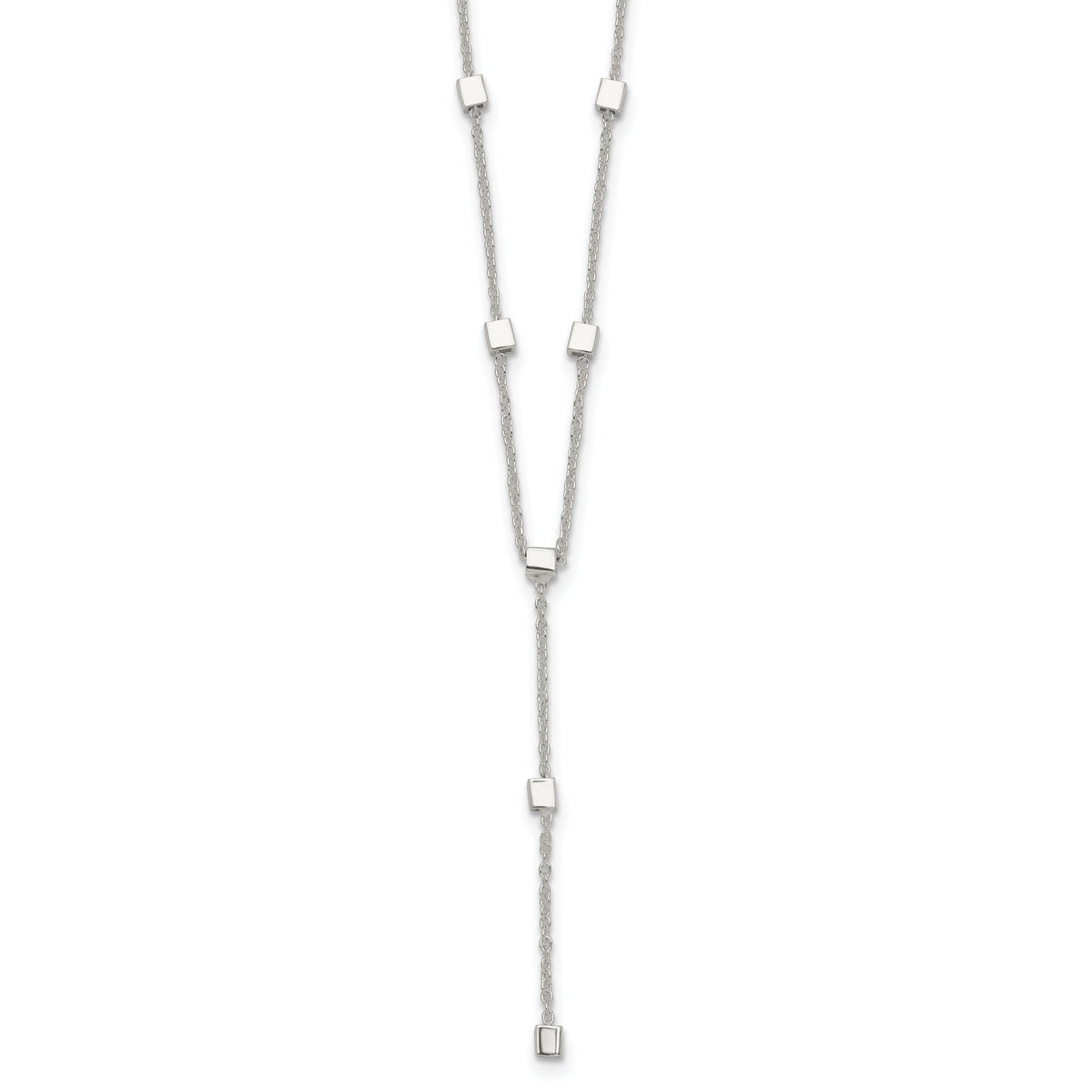 Sterling Silver Polished Cube Bead 16 inch Lariat Necklace