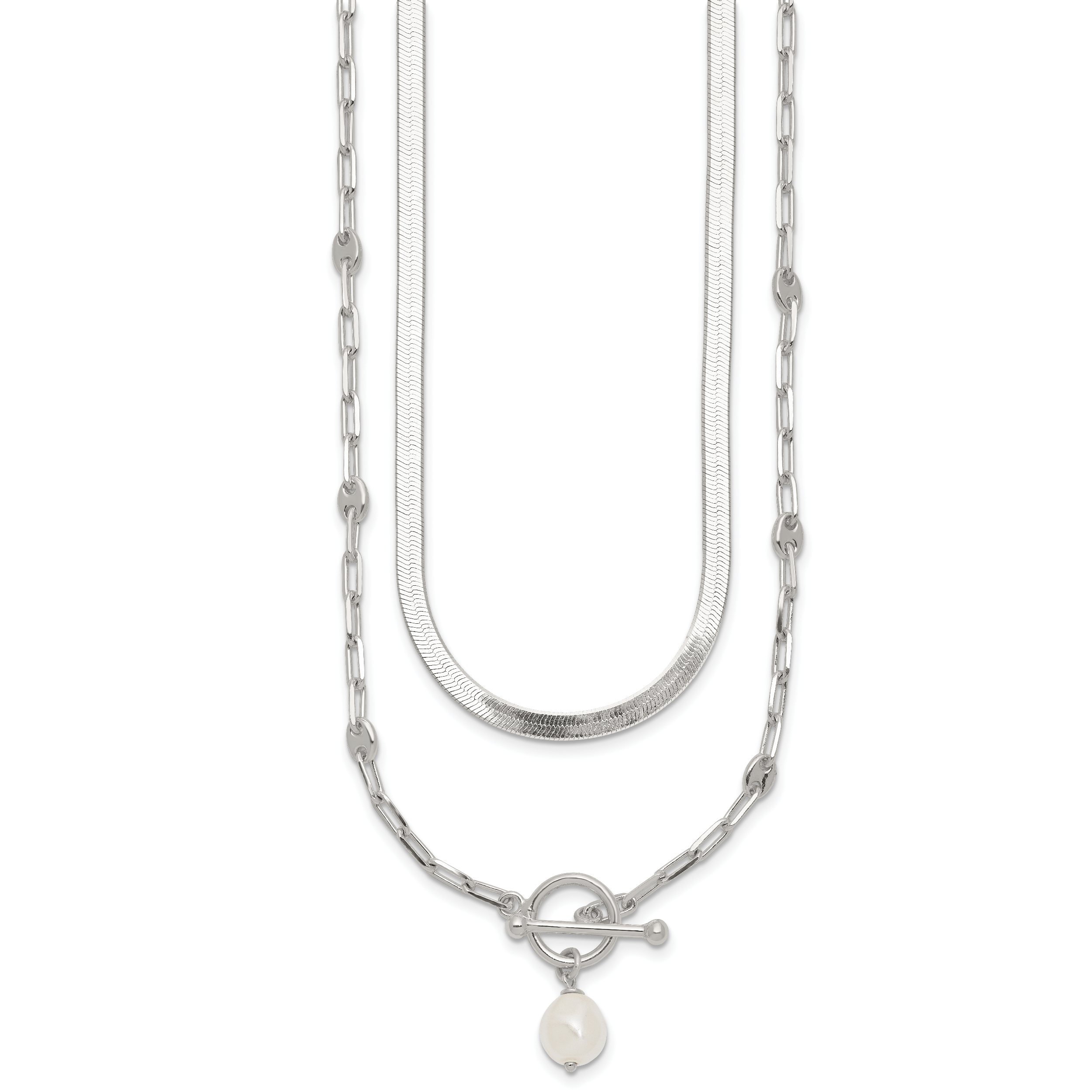 Sterling Silver Polished Baroque White Crystal Pearl Multi-strand 14 inch with 2 inch Extension Necklace Secondary image
