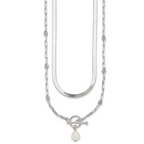 Sterling Silver Polished Baroque White Crystal Pearl Multi-strand 14 inch with 2 inch Extension Necklace
