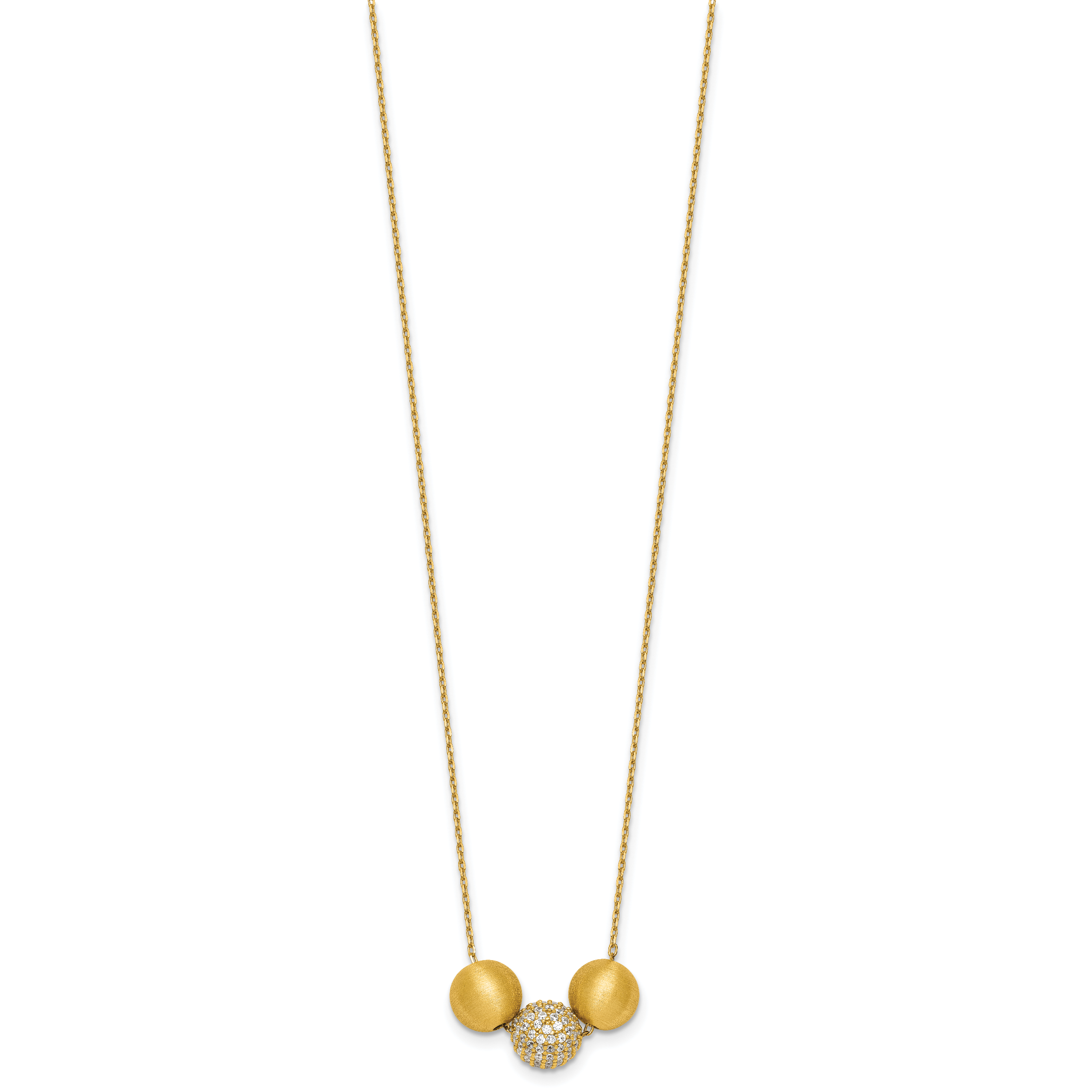 Sterling Silver Gold-Tone Polished and Brushed CZ Beads 16 Inch with 2 Inch Extension Necklace Secondary image