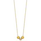 Sterling Silver Gold-Tone Polished and Brushed CZ Beads 16 Inch with 2 Inch Extension Necklace