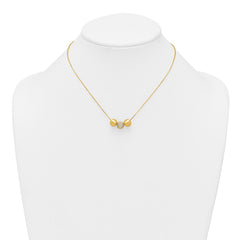 Sterling Silver Gold-Tone Polished and Brushed CZ Beads 16 Inch with 2 Inch Extension Necklace