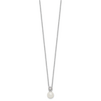Sterling Silver Rhodium-plated Polished CZ and 7-8mm Shell Pearl 15.5 inch with 2 inch Extender Necklace