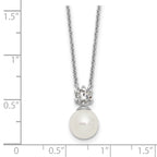 Sterling Silver Rhodium-plated Polished CZ and 7-8mm Shell Pearl 15.5 inch with 2 inch Extender Necklace