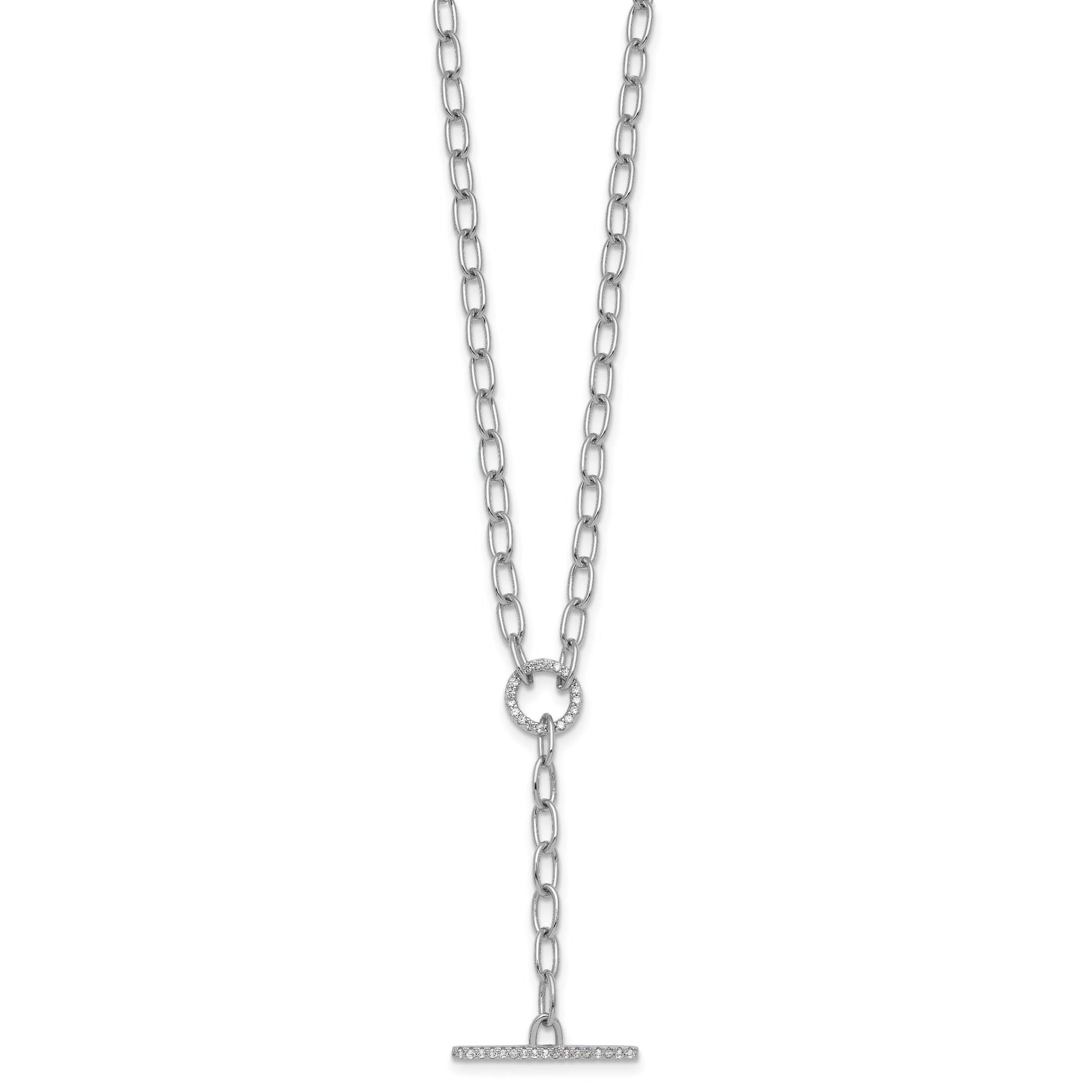 Sterling Silver Rhodium-plated Polished CZ Paperclip Lariat 17 Inch Necklace