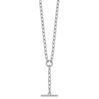 Sterling Silver Rhodium-plated Polished CZ Paperclip Lariat 17 Inch Necklace