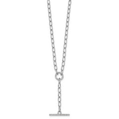 Sterling Silver Rhodium-plated Polished CZ Paperclip Lariat 17 Inch Necklace