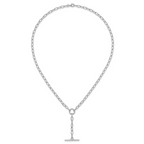 Sterling Silver Rhodium-plated Polished CZ Paperclip Lariat 17 Inch Necklace
