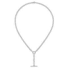 Sterling Silver Rhodium-plated Polished CZ Paperclip Lariat 17 Inch Necklace