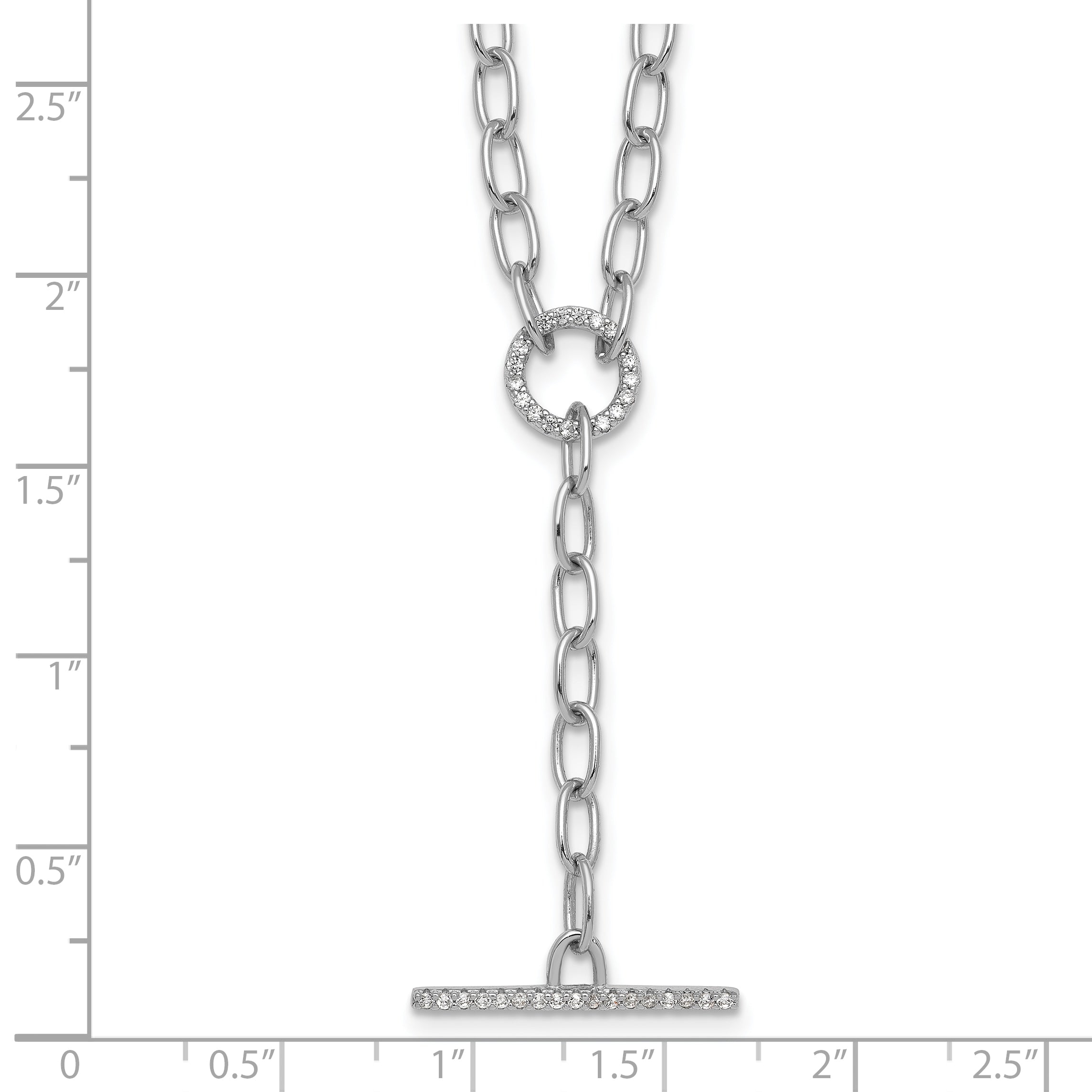 Sterling Silver Rhodium-plated Polished CZ Paperclip Lariat 17 Inch Necklace