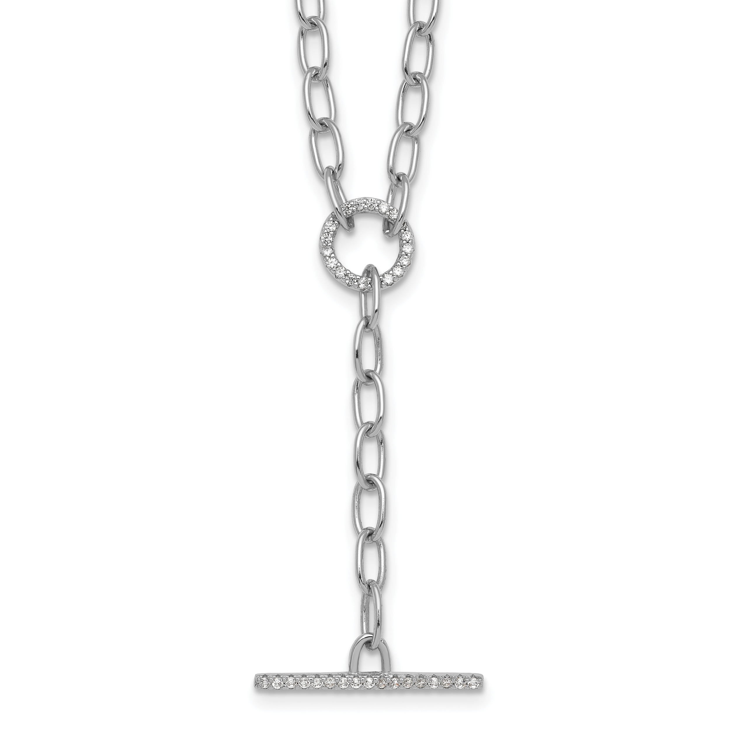 Sterling Silver Rhodium-plated Polished CZ Paperclip Lariat 17 Inch Necklace Main image