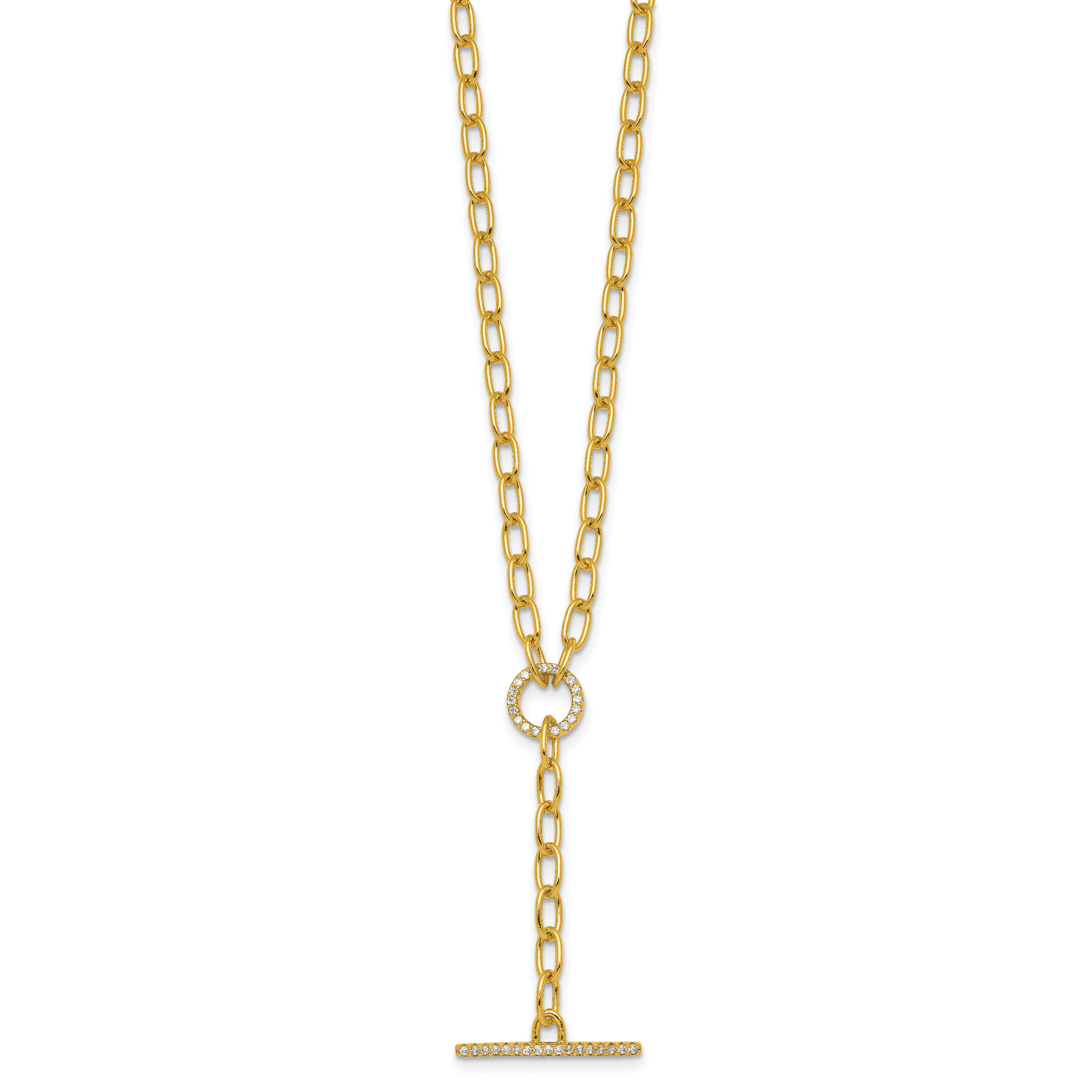 Sterling Silver Gold-tone Polished CZ Paperclip Lariat 17 Inch Necklace Secondary image