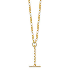 Sterling Silver Gold-tone Polished CZ Paperclip Lariat 17 Inch Necklace