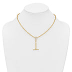 Sterling Silver Gold-tone Polished CZ Paperclip Lariat 17 Inch Necklace