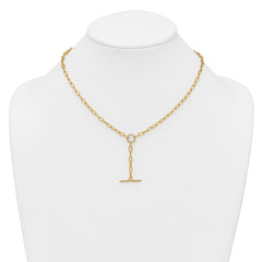 Sterling Silver Gold-tone Polished CZ Paperclip Lariat 17 Inch Necklace