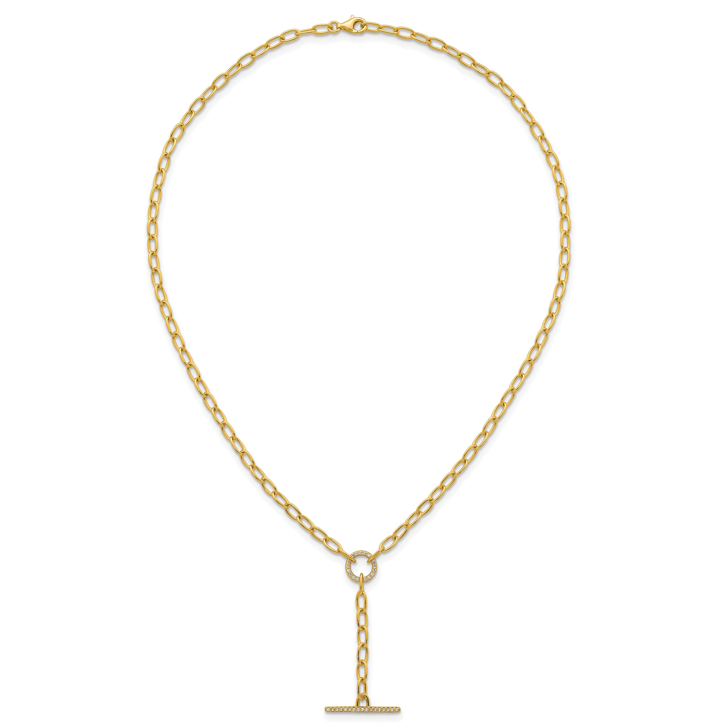 Sterling Silver Gold-tone Polished CZ Paperclip Lariat 17 Inch Necklace