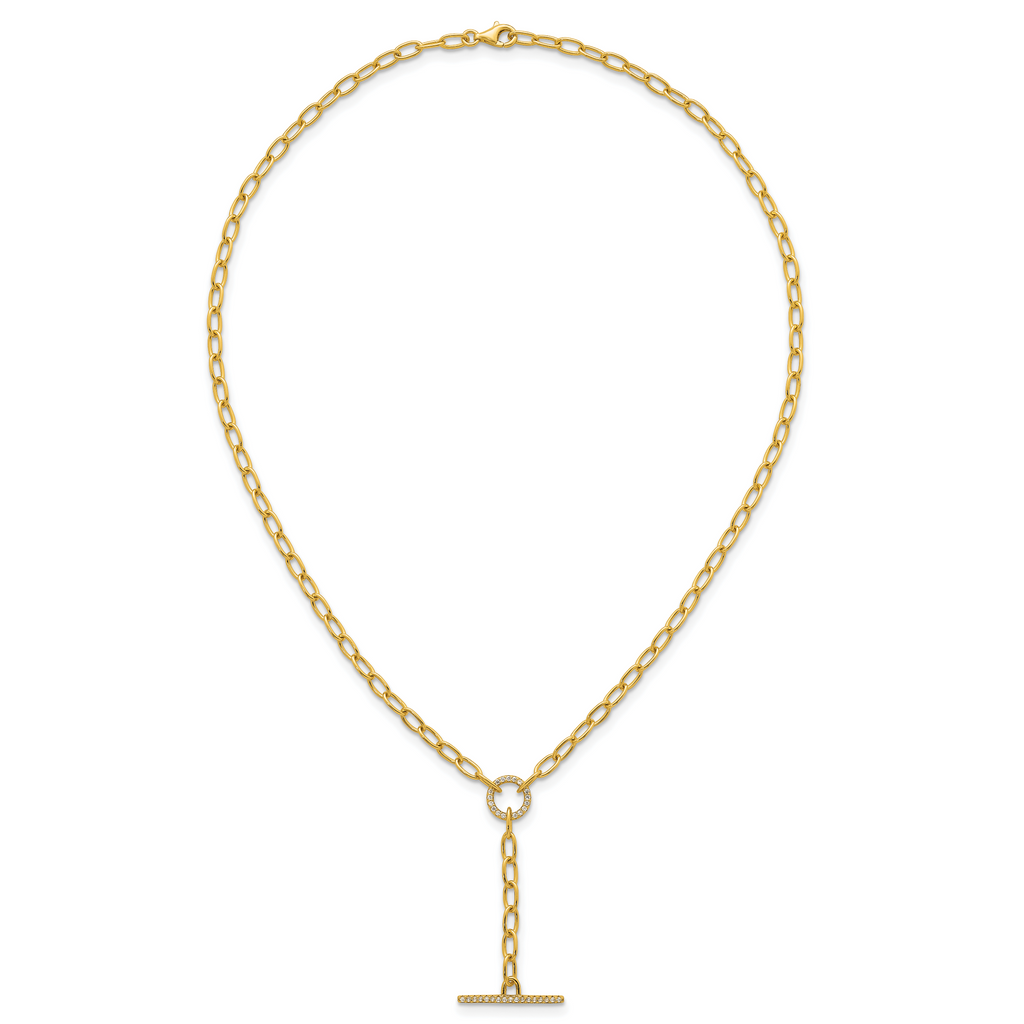 Sterling Silver Gold-tone Polished CZ Paperclip Lariat 17 Inch Necklace