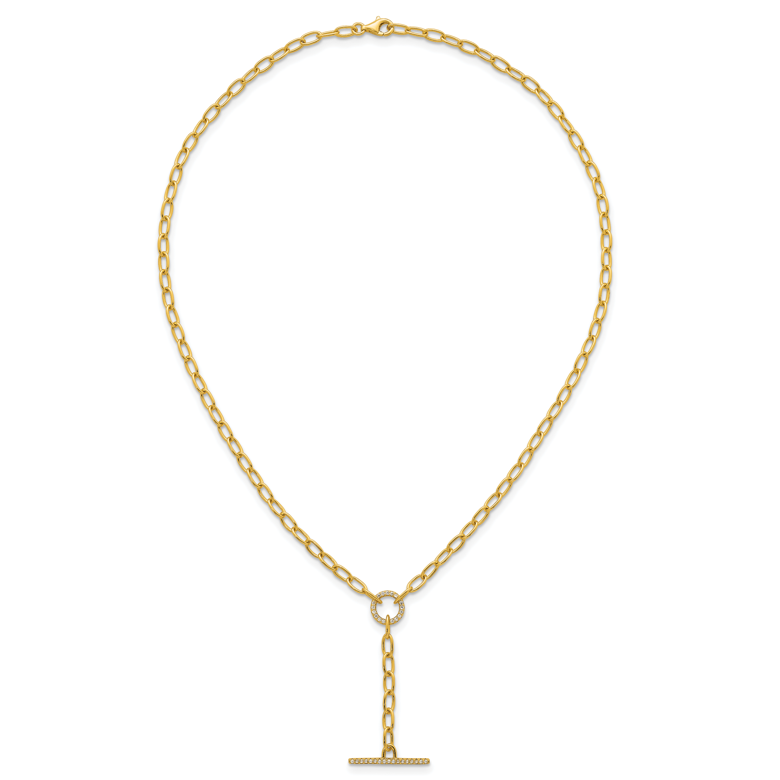Sterling Silver Gold-tone Polished CZ Paperclip Lariat 17 Inch Necklace