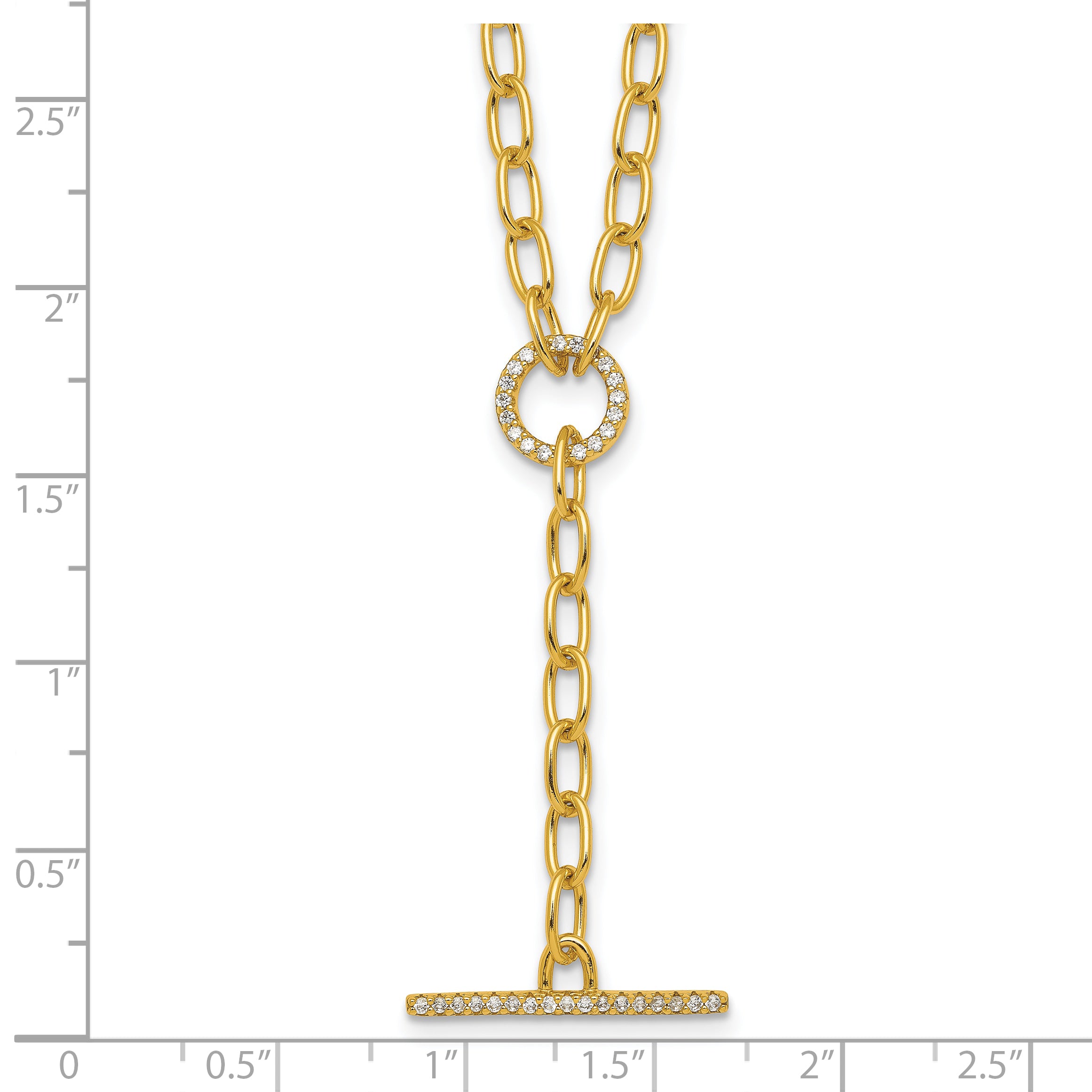 Sterling Silver Gold-tone Polished CZ Paperclip Lariat 17 Inch Necklace