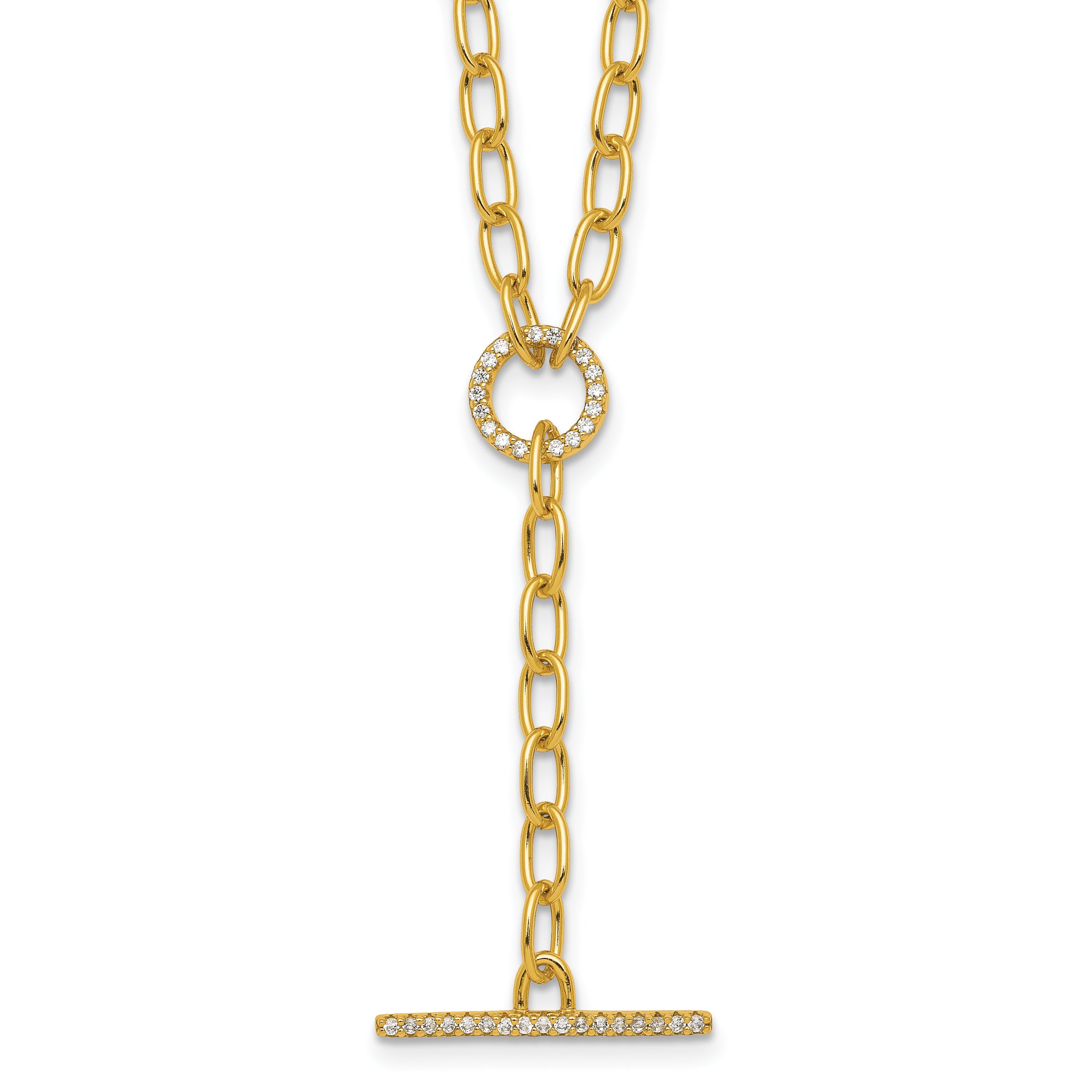 Sterling Silver Gold-tone Polished CZ Paperclip Lariat 17 Inch Necklace