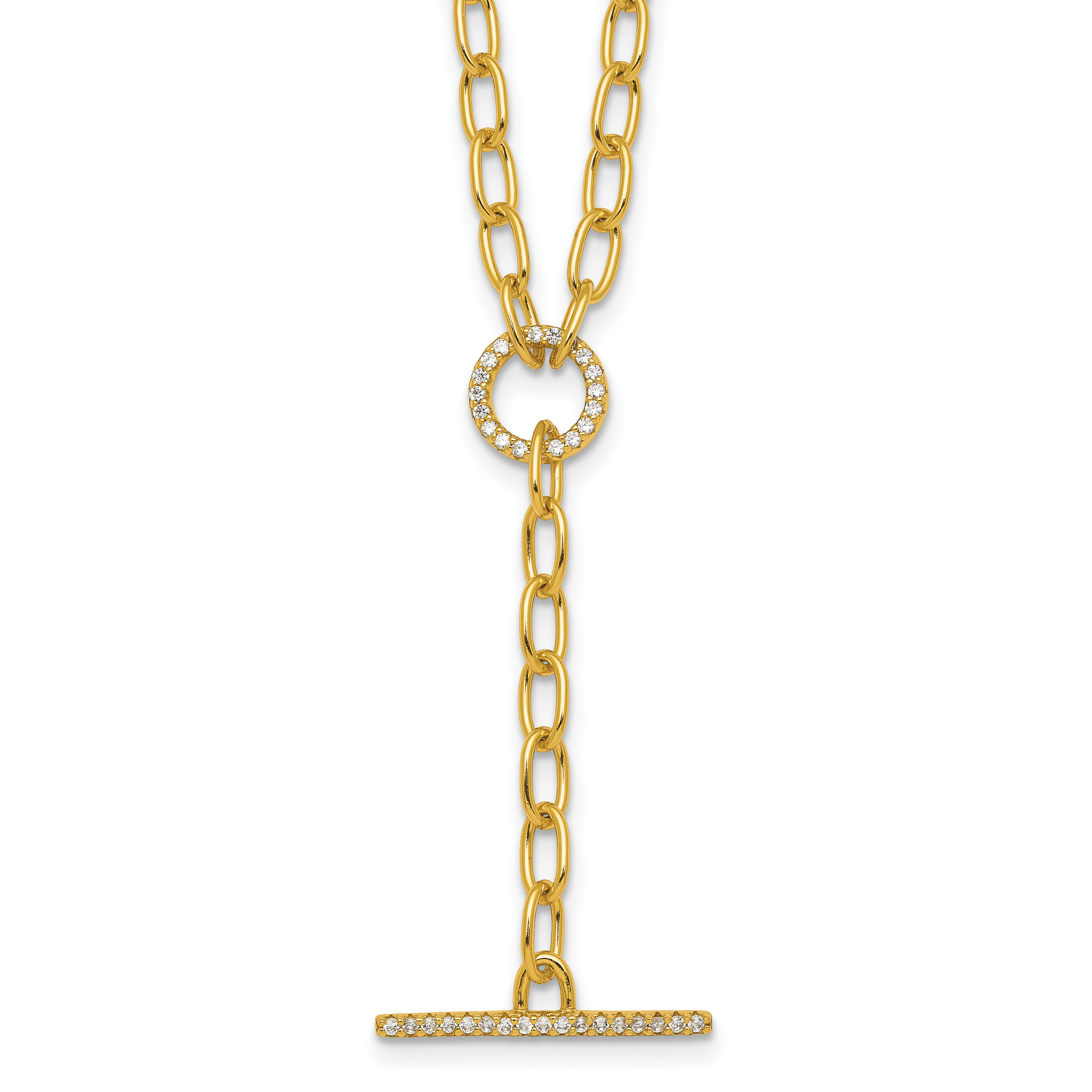 Sterling Silver Gold-tone Polished CZ Paperclip Lariat 17 Inch Necklace Main image